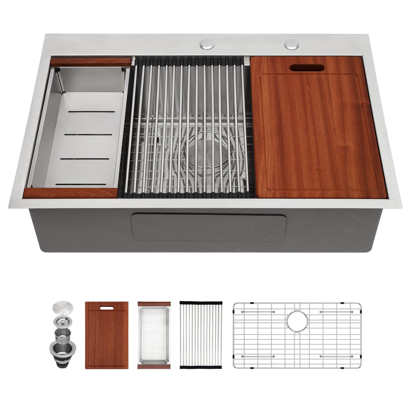 Sarlai 33x22 Inch Drop-In Kitchen Sink - 16 Gauge Stainless Steel Single Bowl Topmount Sink with Ledge Workstation, Deep Basin & Rounded Corners - Perfect for Modern Kitchens, Food Prep & Dishwashing