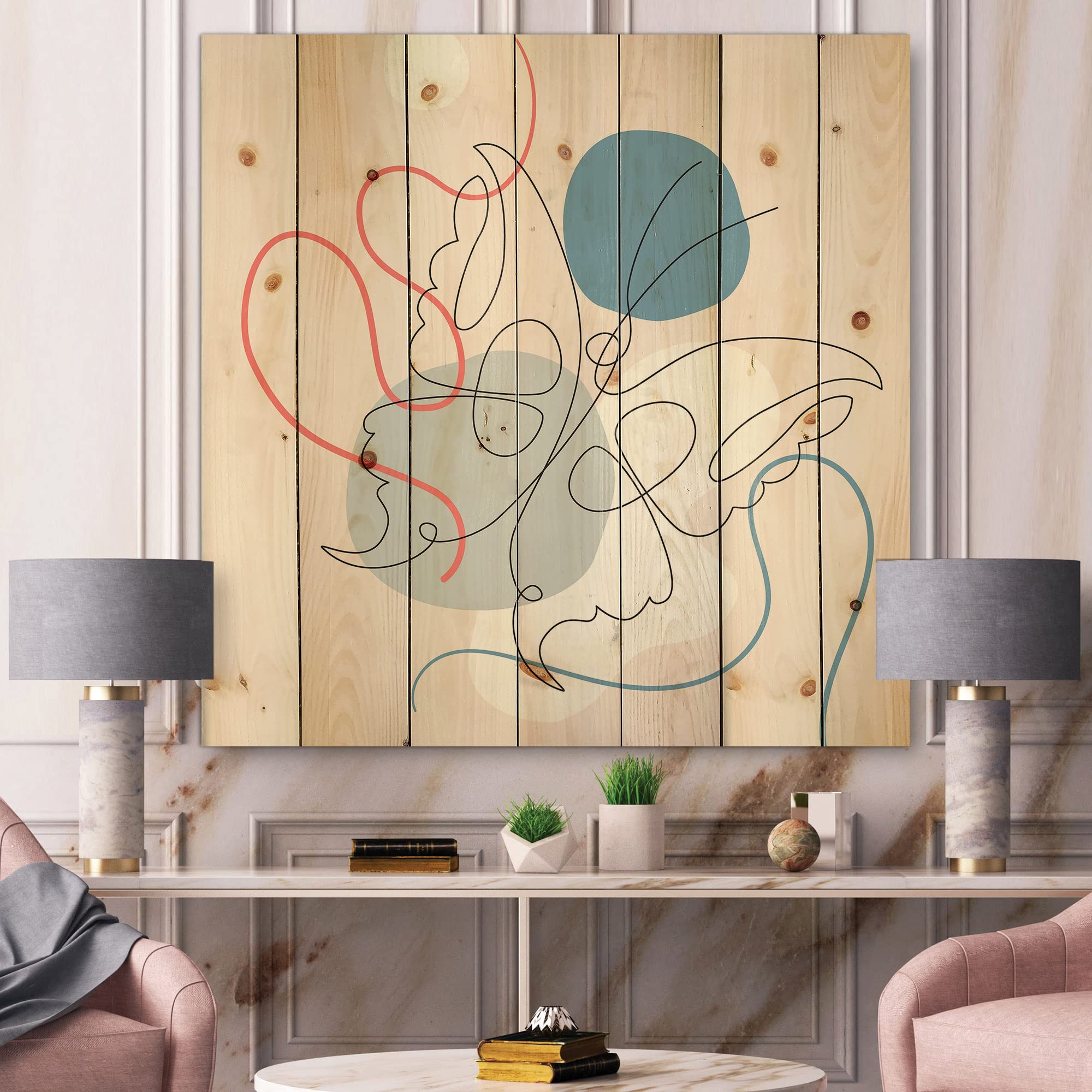 Modern Abstract Wood Wall Art - Cubism Butterfly Drawing on Pine for Living Room Decor