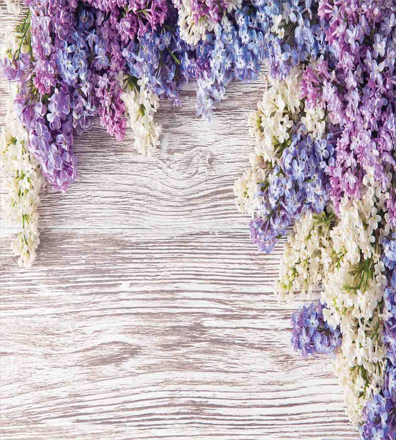 Ambesonne Rustic Duvet Cover Set - Queen Size 2-Piece with 4 Pillowcases, Lilac Floral Bouquet on Wood Table Design, Spring Nature Romantic Bedding in Lilac Violet Dark Taupe | Perfect for Master Bedroom, Guest Room, and Farmhouse Decor