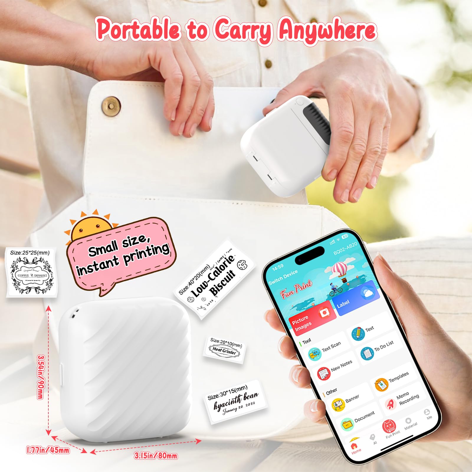 Bluetooth Wireless Label Maker Machine for iOS & Android - Inkless Mini Sticker Printer with 5 Rolls Tapes, Portable Thermal Printer for DIY, Kids, School & Office Organization | Perfect for Home, Classroom & Small Business Labeling