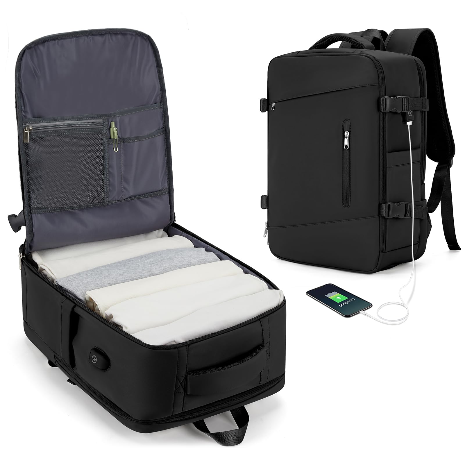 VECAVE Waterproof Travel Laptop Backpack for Women & Men - Flight Approved Carry On Backpack with Shoe Compartment - College School Bag, Sports Daypack for Business Travel, Weekend Getaways & Overnight Trips (Black)