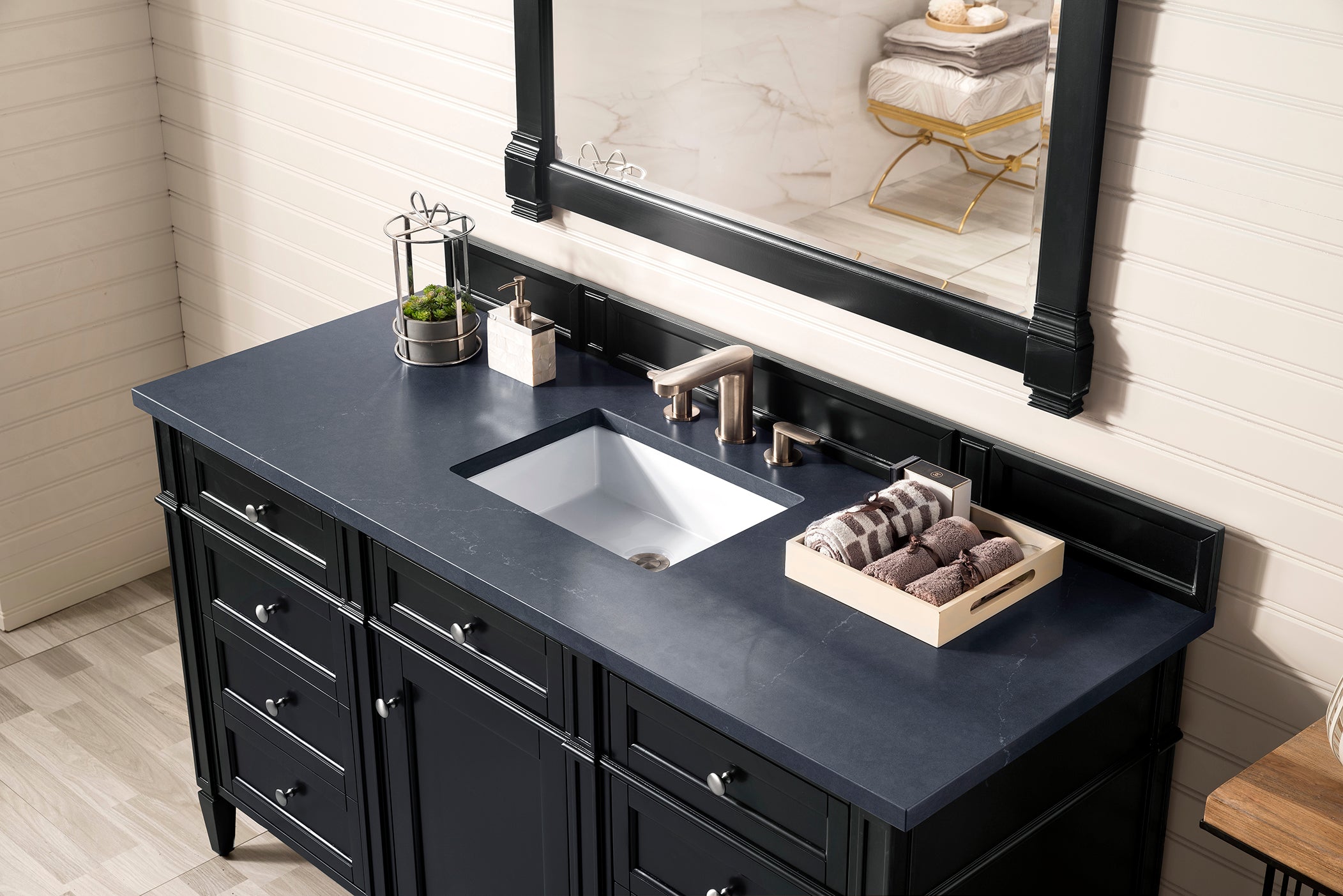 Brittany 60 Inch Single Bathroom Vanity in Black Onyx with 3CM Charcoal Soapstone Quartz Countertop - Perfect for Modern Master Bathrooms and Powder Rooms