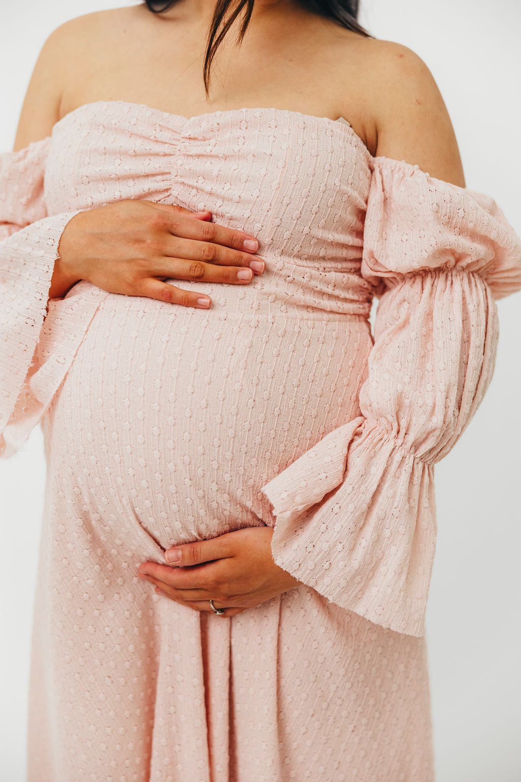 Corrine Tiered Sleeve Maxi Dress with Pockets - Ballerina Pink | Bump Friendly Maternity Dress | Perfect for Weddings, Baby Showers & Summer Vacations