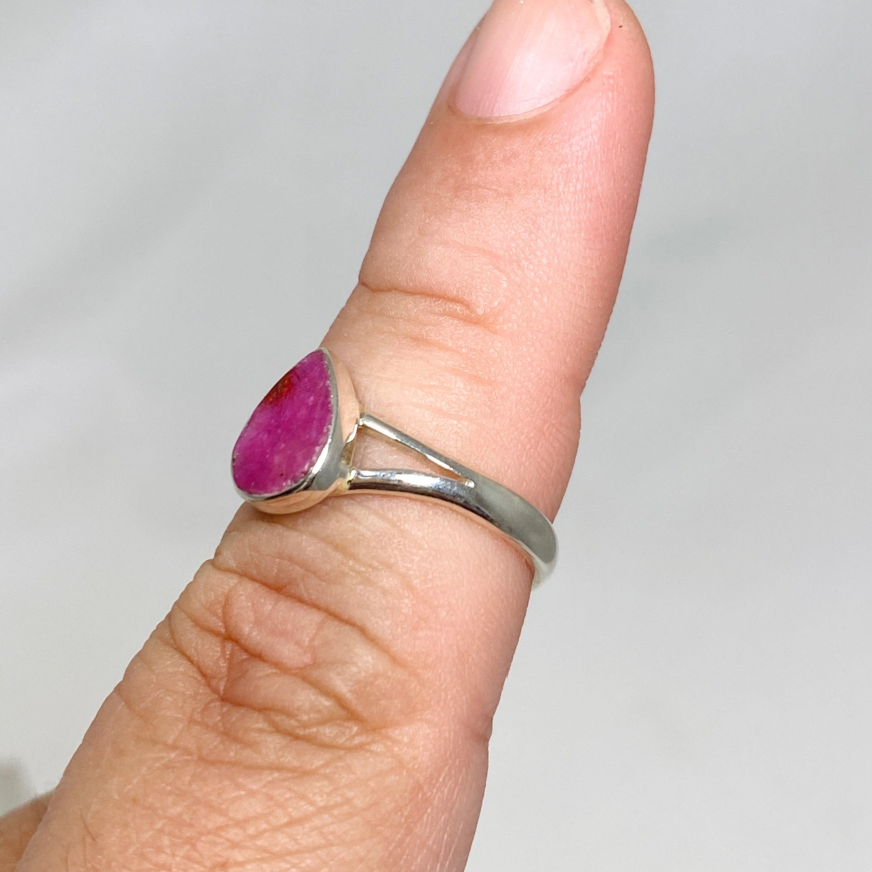 Natural Raw Ruby Teardrop Ring - 925 Sterling Silver Handmade Jewelry R3935 for Women, Gift for Her, Valentine's Day, Anniversary, Birthday, Party Wear, Boho Chic Style
