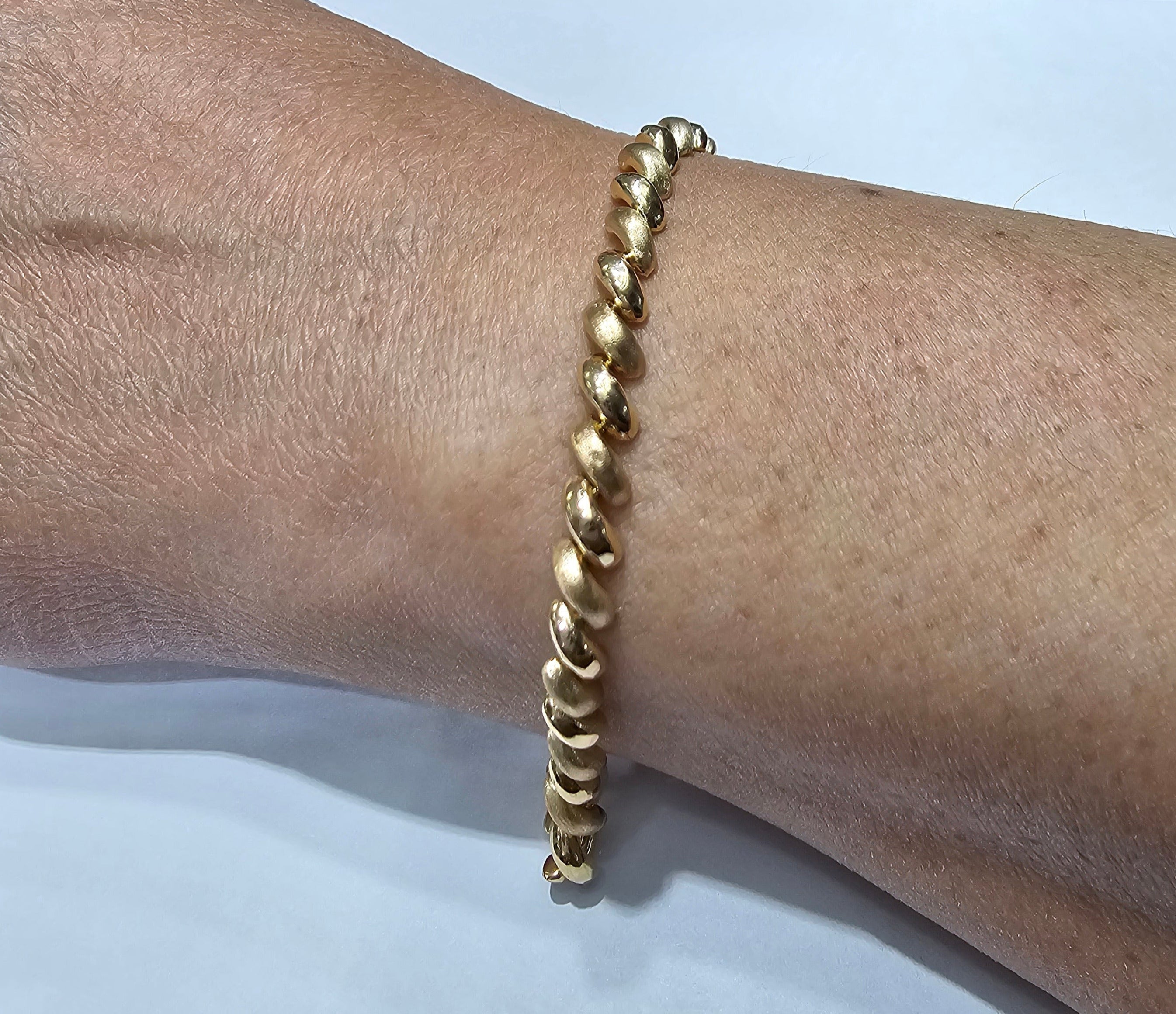 5MM San Marco Gold Link Chain Bracelet - Polished & Brushed Satin Finish - Elegant Jewelry for Women, Perfect for Parties, Weddings & Everyday Wear