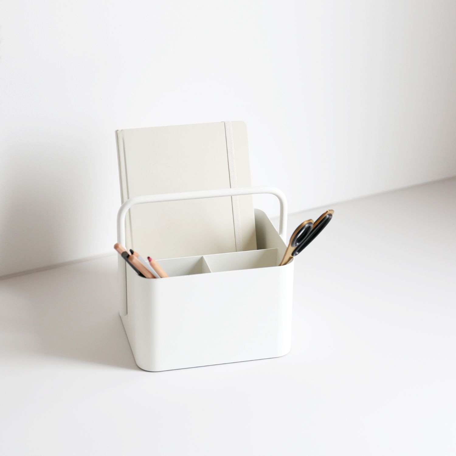 DESIGNSTUFF White Square Storage Caddy & Organizer Box - Multipurpose Home & Office Storage Solution for Bathroom, Kitchen, Desk, and Craft Supplies Organization