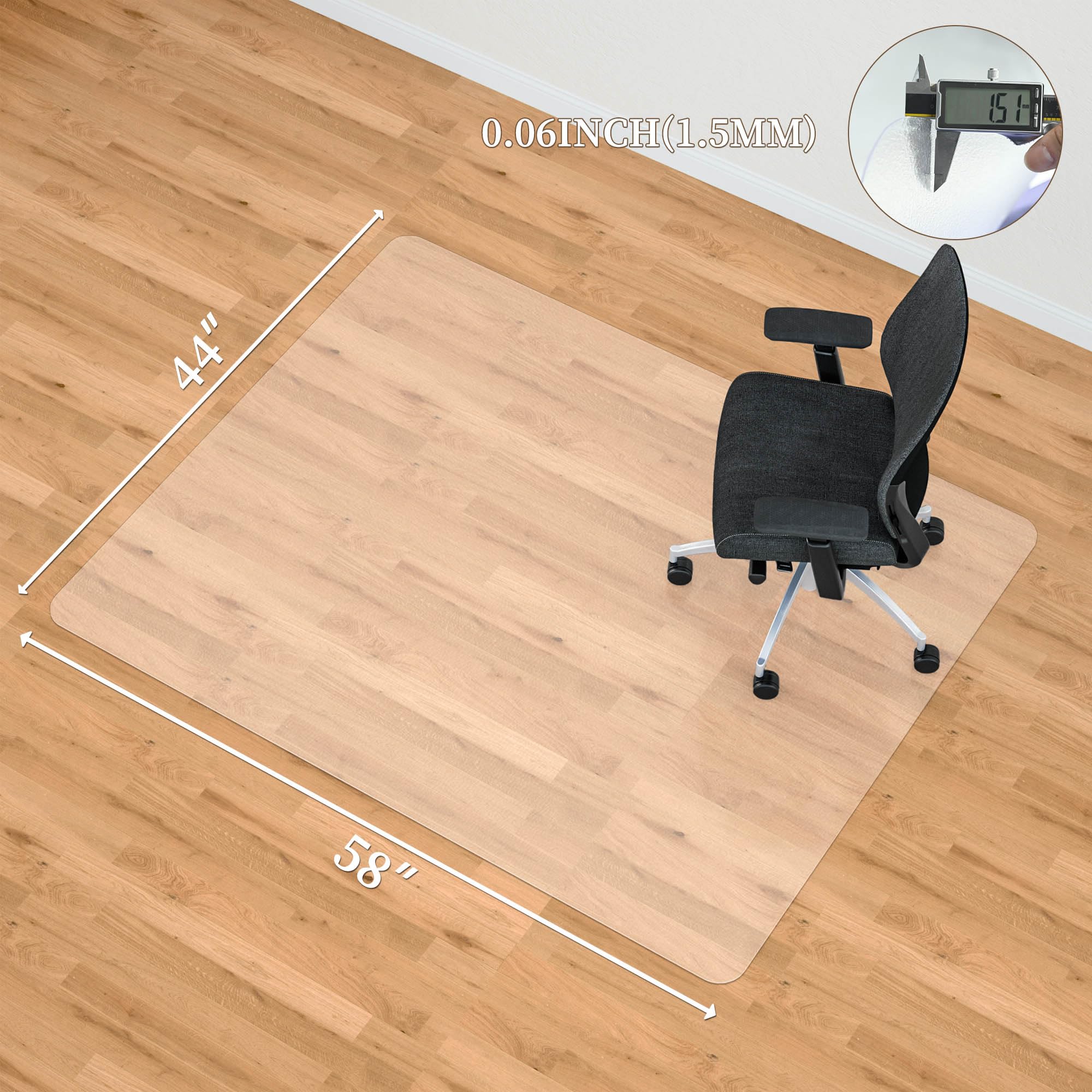 44” x 58” Clear Office Chair Mat for Hardwood Floors - Large Floor Protector with Easy Rolling & Cleaning - Perfect for Home Office, Study Room & Workspace (Rectangle)