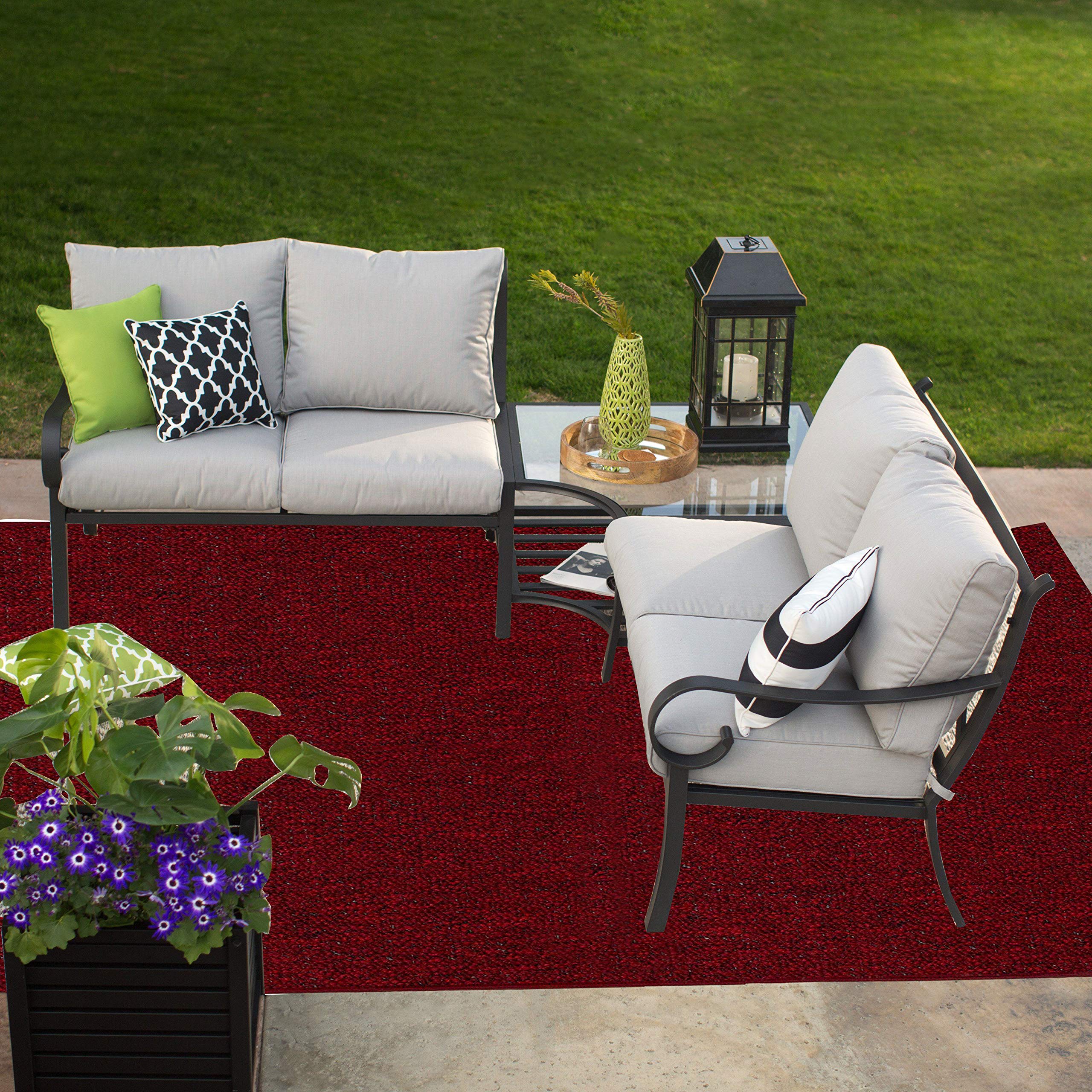 5' x 7' Red Indoor/Outdoor Area Rug - Soft & Durable for Living Room, Patio, Deck - Machine Washable - All-Weather Home Decor