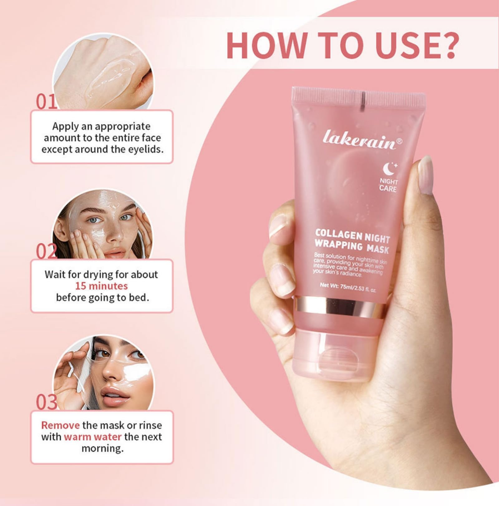 Collagen Night Wrapping Peel Off Facial Mask - Hydrating & Firming Overnight Face Treatment with Hydrolyzed Collagen | Reduces Wrinkles & Sagging for Dry, Dehydrated Skin | Perfect for Nighttime Skincare Routine & Anti-Aging Care