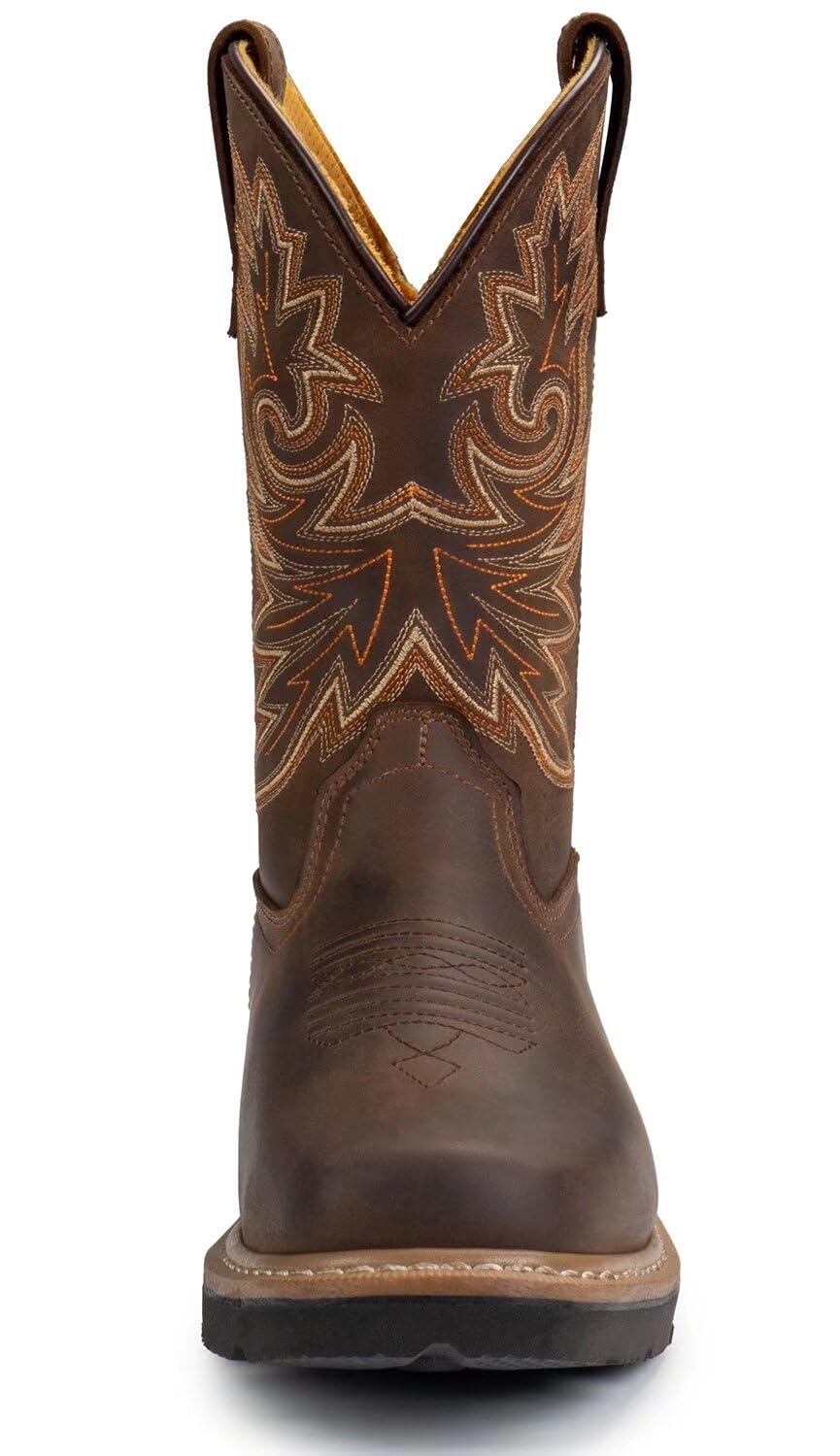 SUREWAY Men's Western Cowboy Boots - Waterproof Square Toe Work Boots, Soft Toe, Oil & Slip Resistant, Thick Leather, Rubber Sole, Comfortable Durable Work Shoes with Embroidered Design | Ideal for Ranch Work, Outdoor Activities & Country Style Fashion