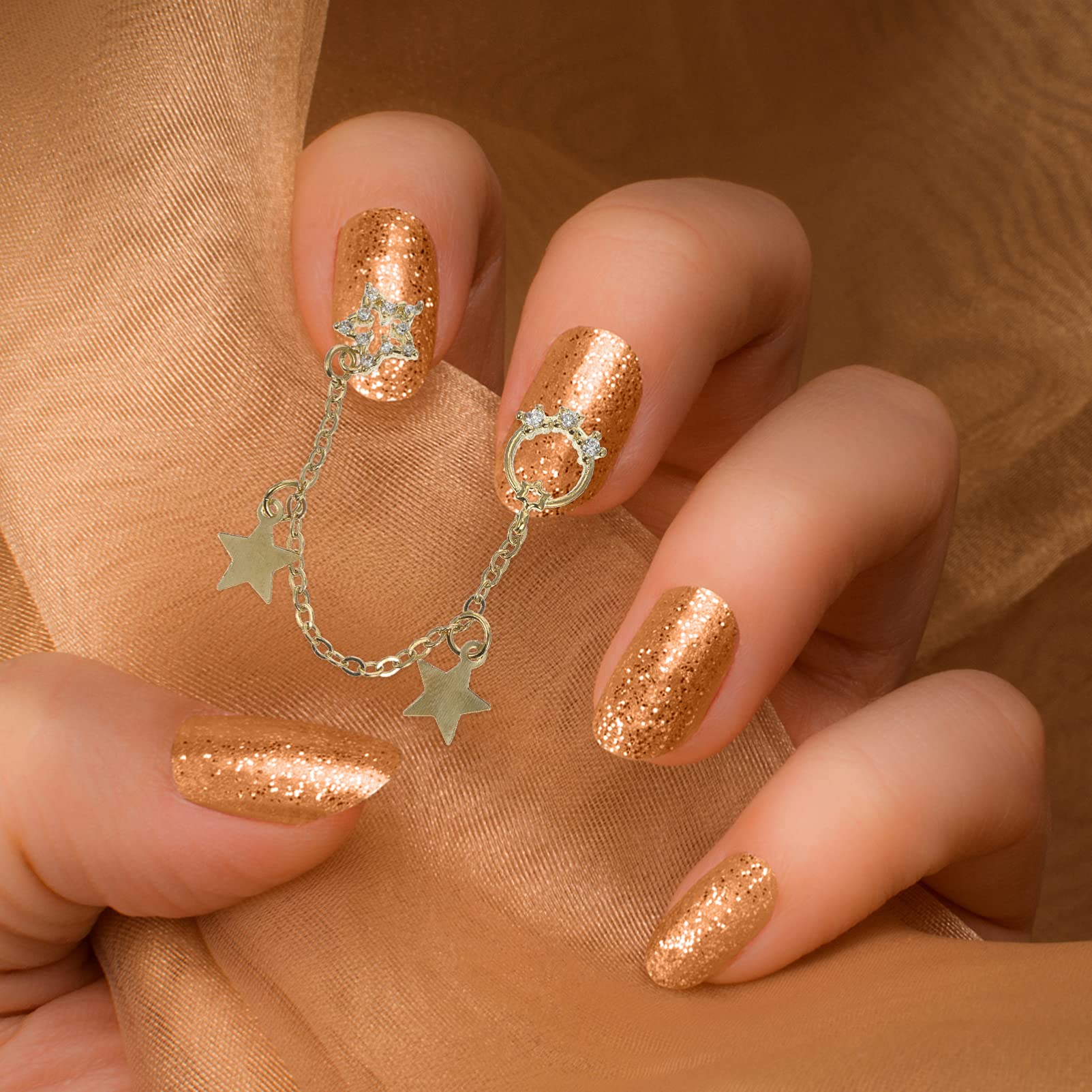 Beaupretty 3Pcs Nail Art Chain Pendants - Gold Silver Rose Gold Nail Jewelry Charms for DIY Manicure, Nail Decoration, Party & Wedding Nail Accessories