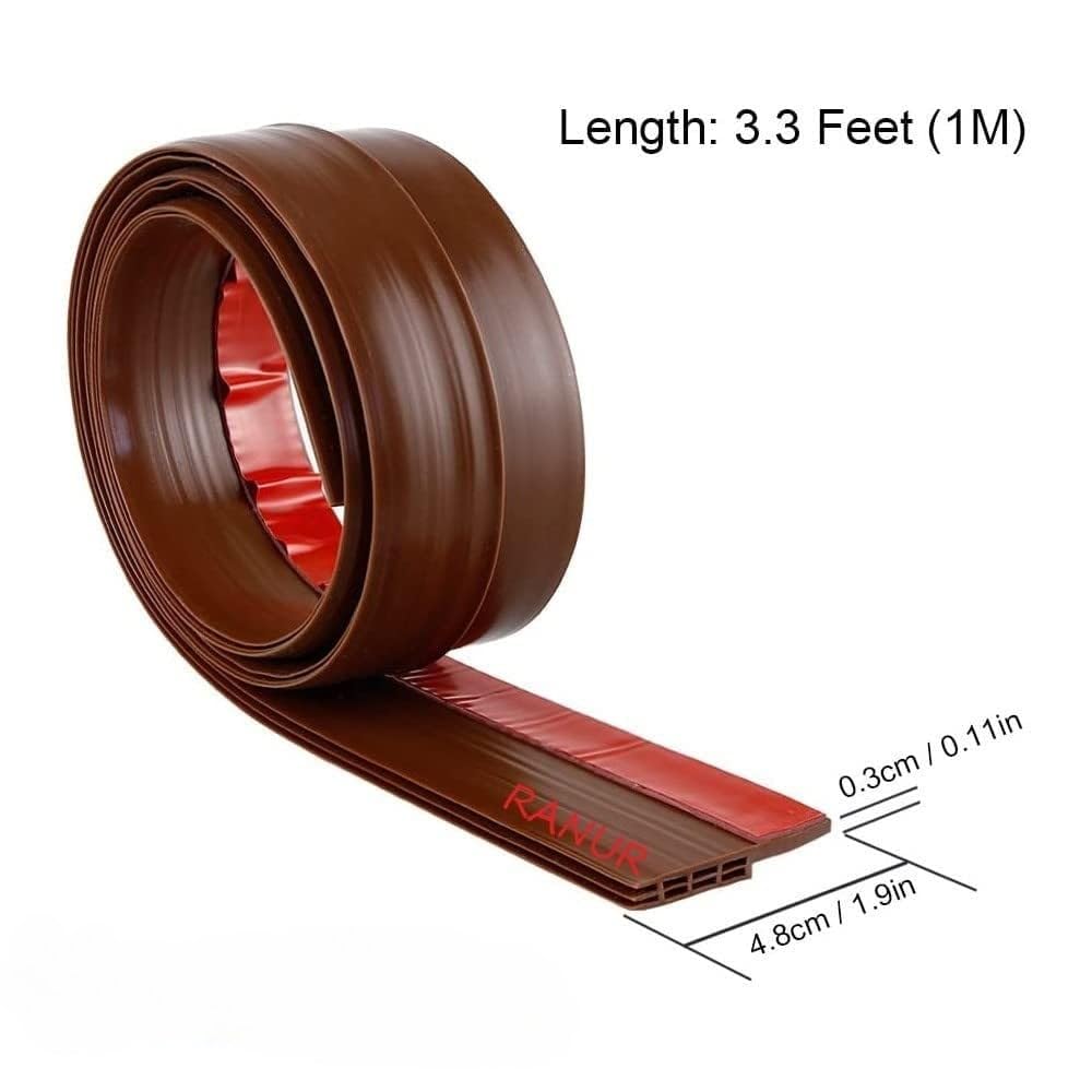 RANUR Silicone Self-Adhesive Door Bottom Seal Strip - 1 Meter Brown Weatherproof Door Sweep for Dust, Insect & Noise Protection - Perfect for Home, Office & Apartment Doors to Block Drafts & Improve Energy Efficiency
