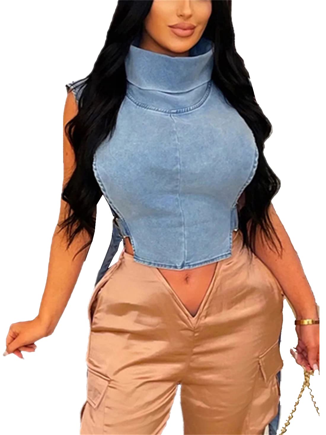 PAODIKUAI Women's Sleeveless Denim Crop Top Vest - Y2K Fashion Sexy Summer Jean Shirt Tank Tops Waistcoat Jacket for Casual Outfits, Streetwear & Music Festivals