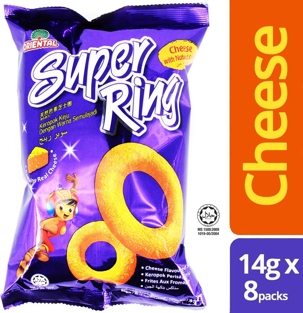 Malaysian Super Ring Classic Cheese Flavor Snack - Halal Certified Teatime Biscuits, 60g x 3 Pack (180g Total) - Perfect for Family Sharing, Movie Nights & Office Snacks