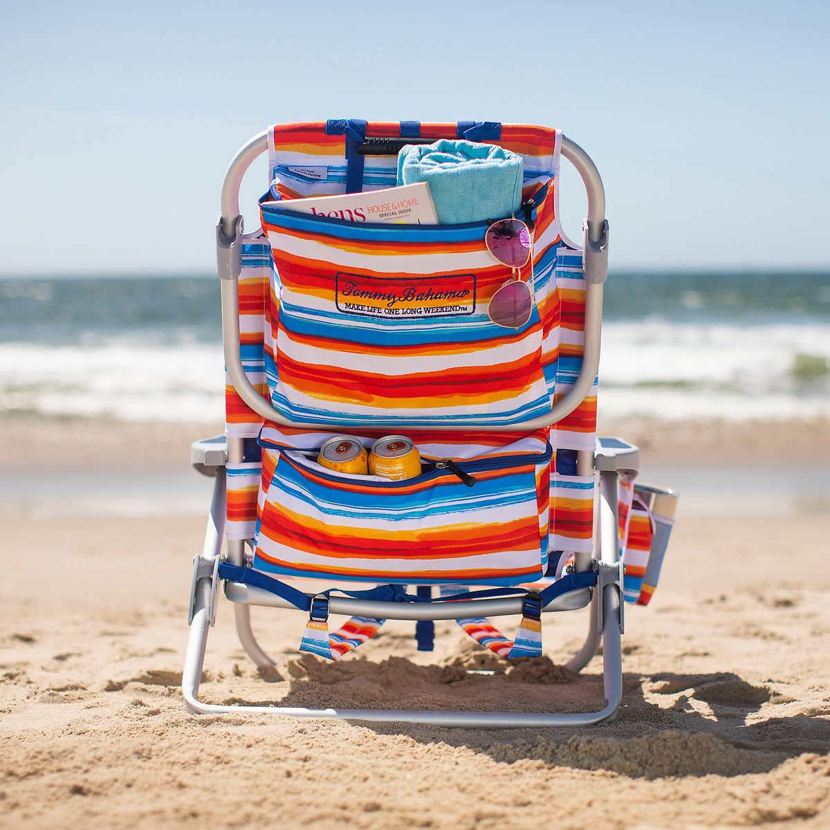 Tommy Bahama 2 Pack Backpack Beach Chair - 5 Position Adjustable Recliner with Lay Flat Feature (Orange Stripes) | Portable Folding Chair for Beach, Camping, Poolside & Outdoor Relaxation