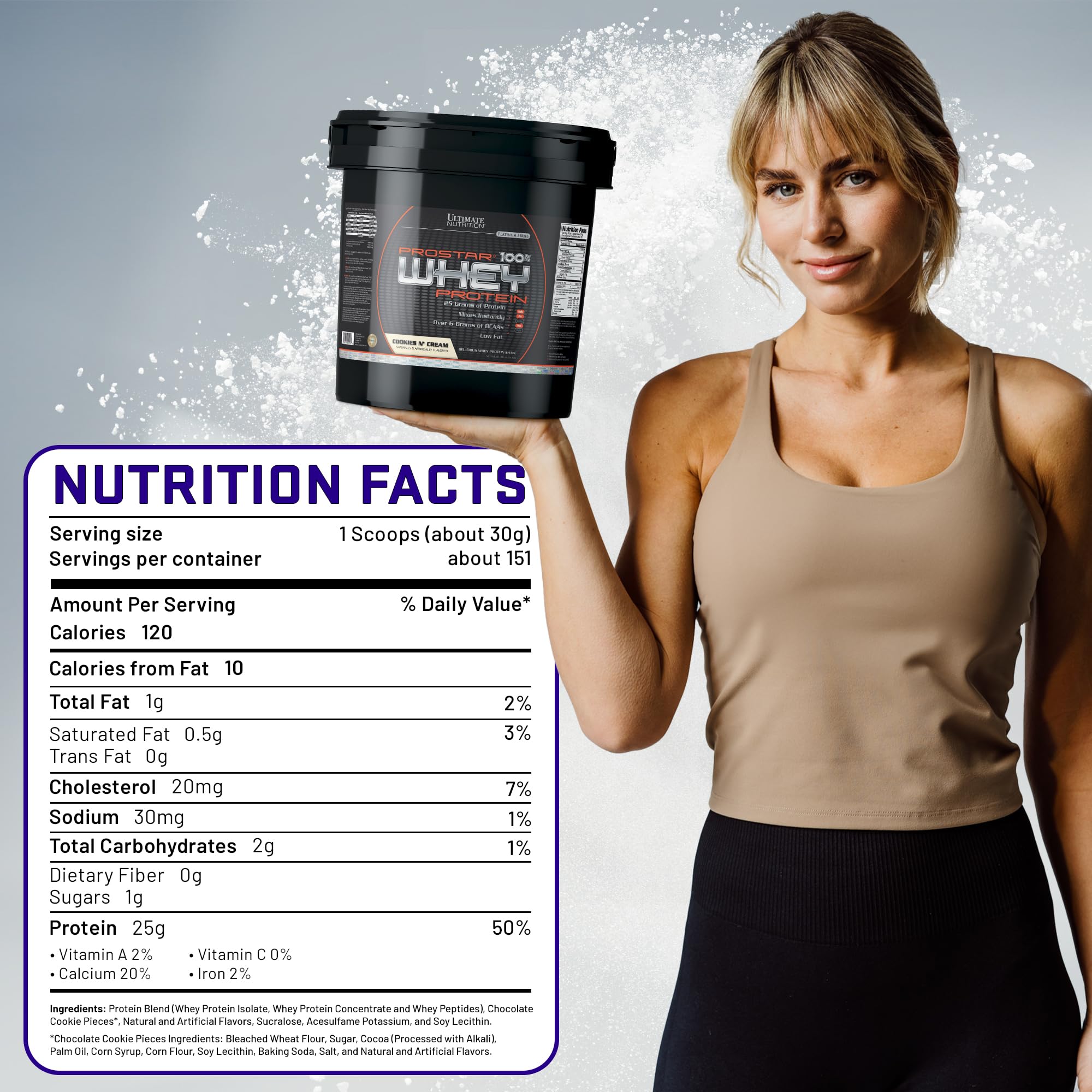 Ultimate Nutrition Prostar Whey Protein Isolate Powder - Cookies & Cream Flavor - 10 lbs Bucket | Low Carb, High Protein, Keto Friendly | Muscle Building & Recovery Supplement for Athletes | Post-Workout Shake for Gym & Fitness Enthusiasts