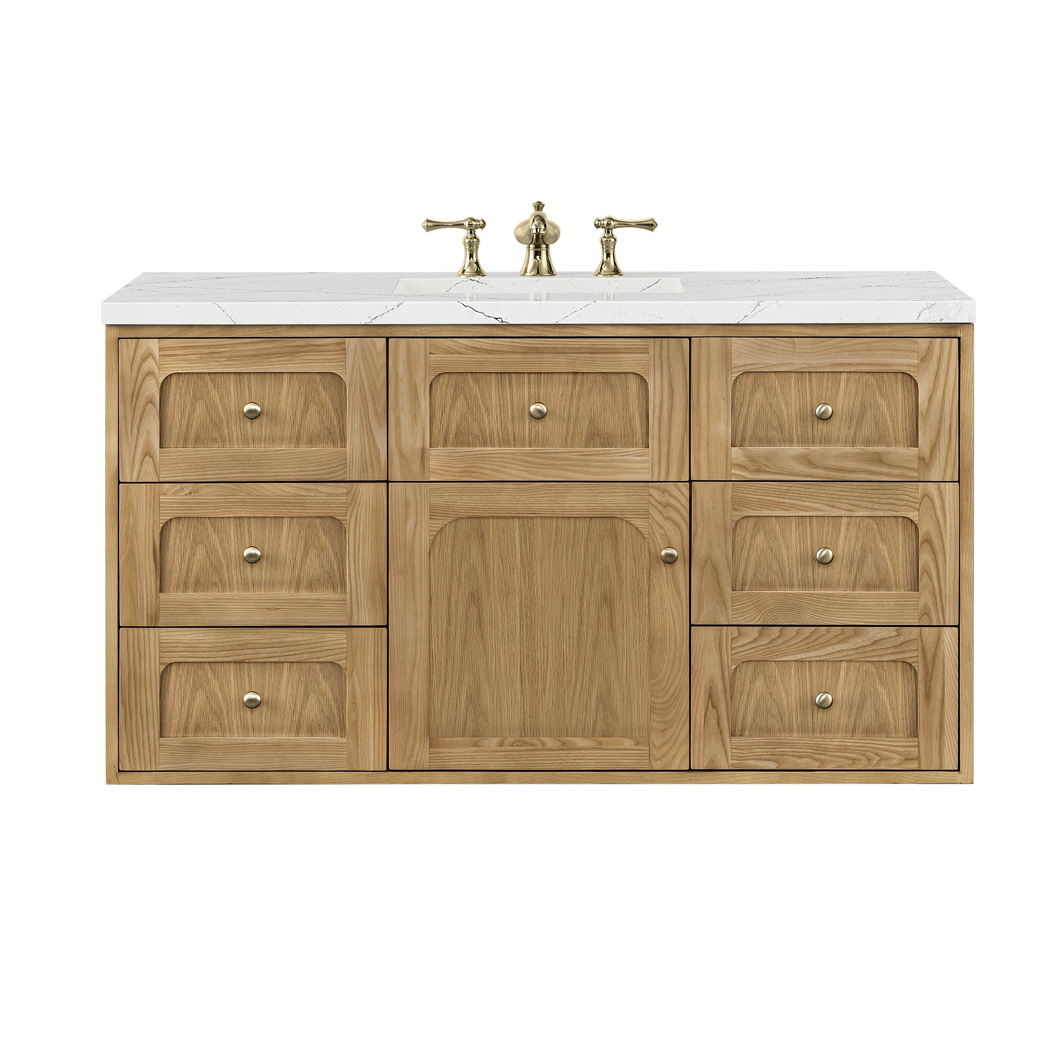 Laurent 48 Inch Single Bathroom Vanity with Light Natural Oak Finish & 3CM Ethereal Noctis Countertop - Perfect for Modern Master Bathrooms and Powder Rooms