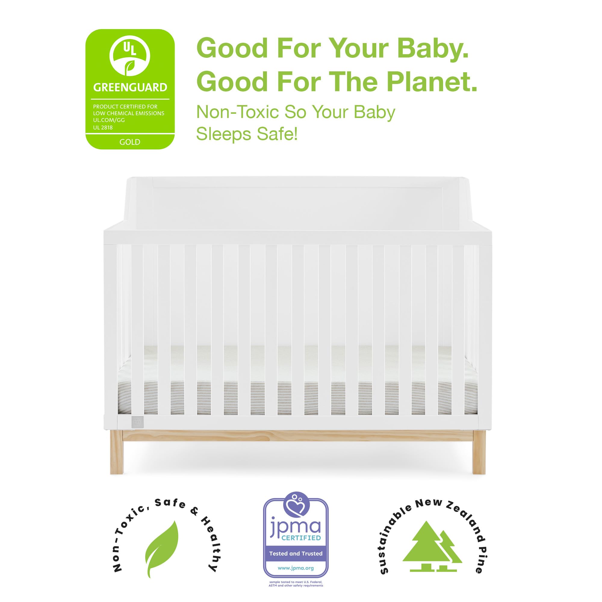 GAP BabyGap Oxford 7-Piece Nursery Furniture Set - Convertible Crib, 6-Drawer Dresser, Changing Table, Mattress & Accessories in Bianca White/Natural - Perfect for Newborn & Toddler Bedrooms