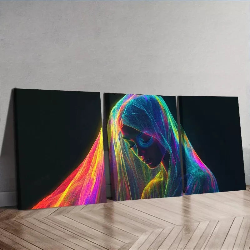 3-Piece Modern Rainbow Woman Wall Art Set - Framed Canvas Prints 40x60cm (16x24in) - High Quality Australian Made Home Decor - Perfect for Living Room, Bedroom & Office Decor