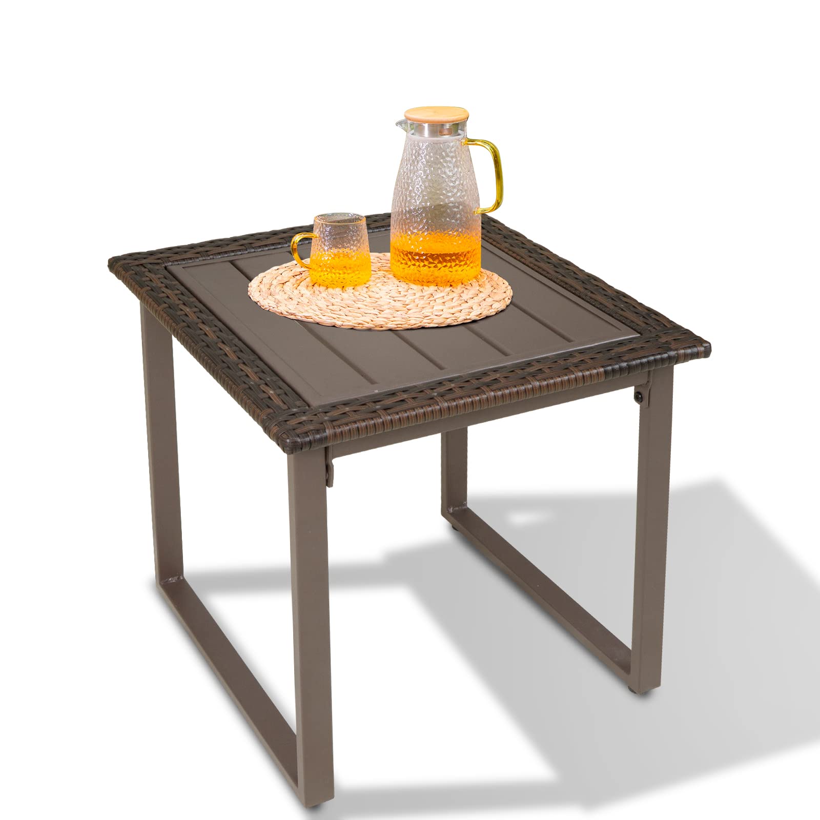 Weather-Resistant Outdoor PE Wicker Coffee Table - Brown All-Weather Metal Patio Side Table for Porch, Garden, Balcony & Backyard | Perfect for Poolside Lounging, BBQ Gatherings & Outdoor Entertaining