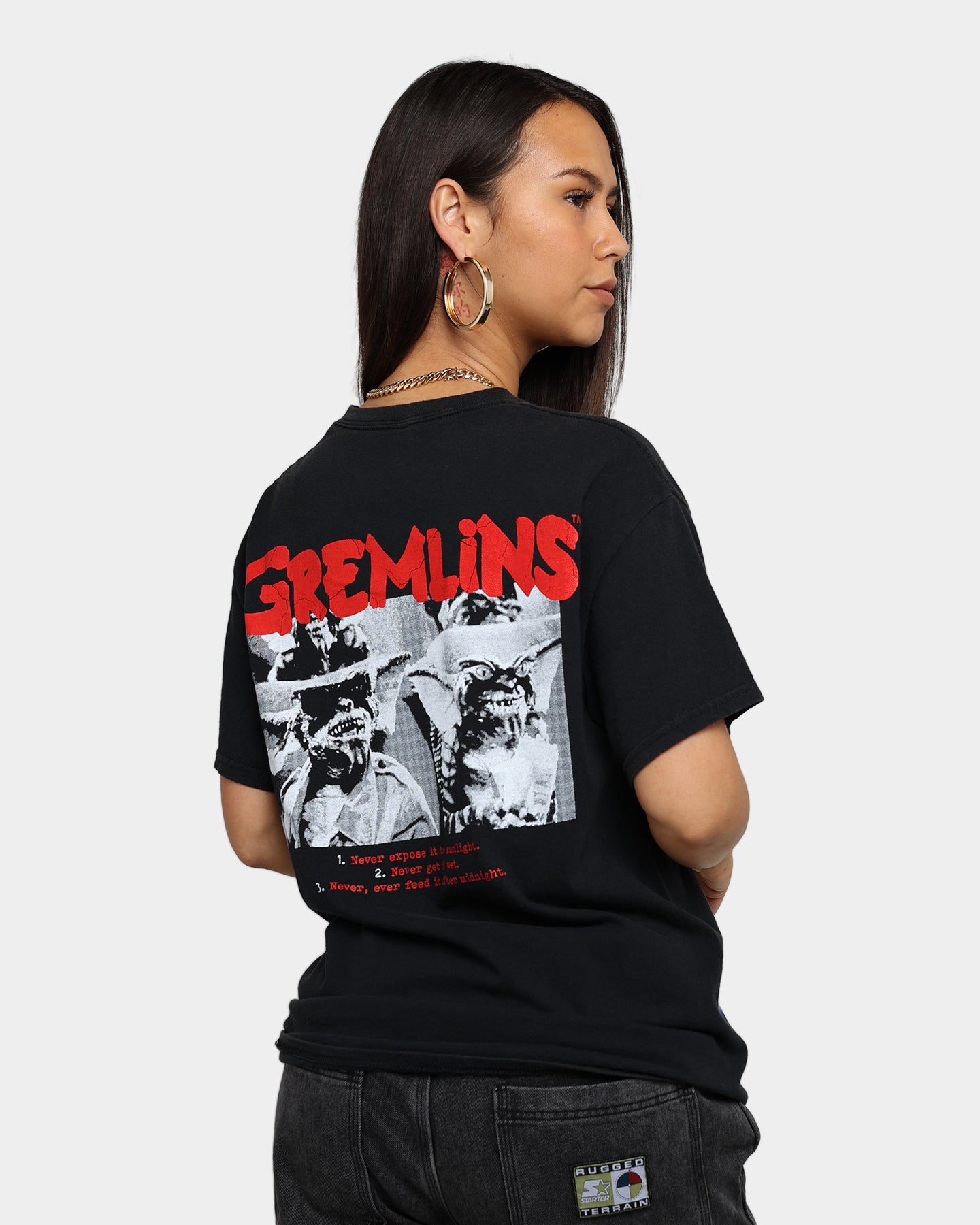 Vintage Gremlins Graphic T-Shirt - Black Distressed Style | American Thrift Retro Tee for Movie Fans & 80s Nostalgia | Perfect for Casual Wear, Cosplay & Pop Culture Events