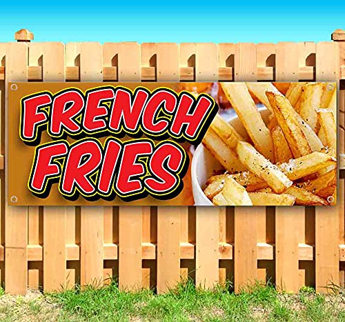 13 oz Heavy-Duty Vinyl French Fries Banner - Single-Sided with Metal Grommets | Durable Non-Fabric Material | Perfect for Restaurants, Fast Food Shops & Themed Parties