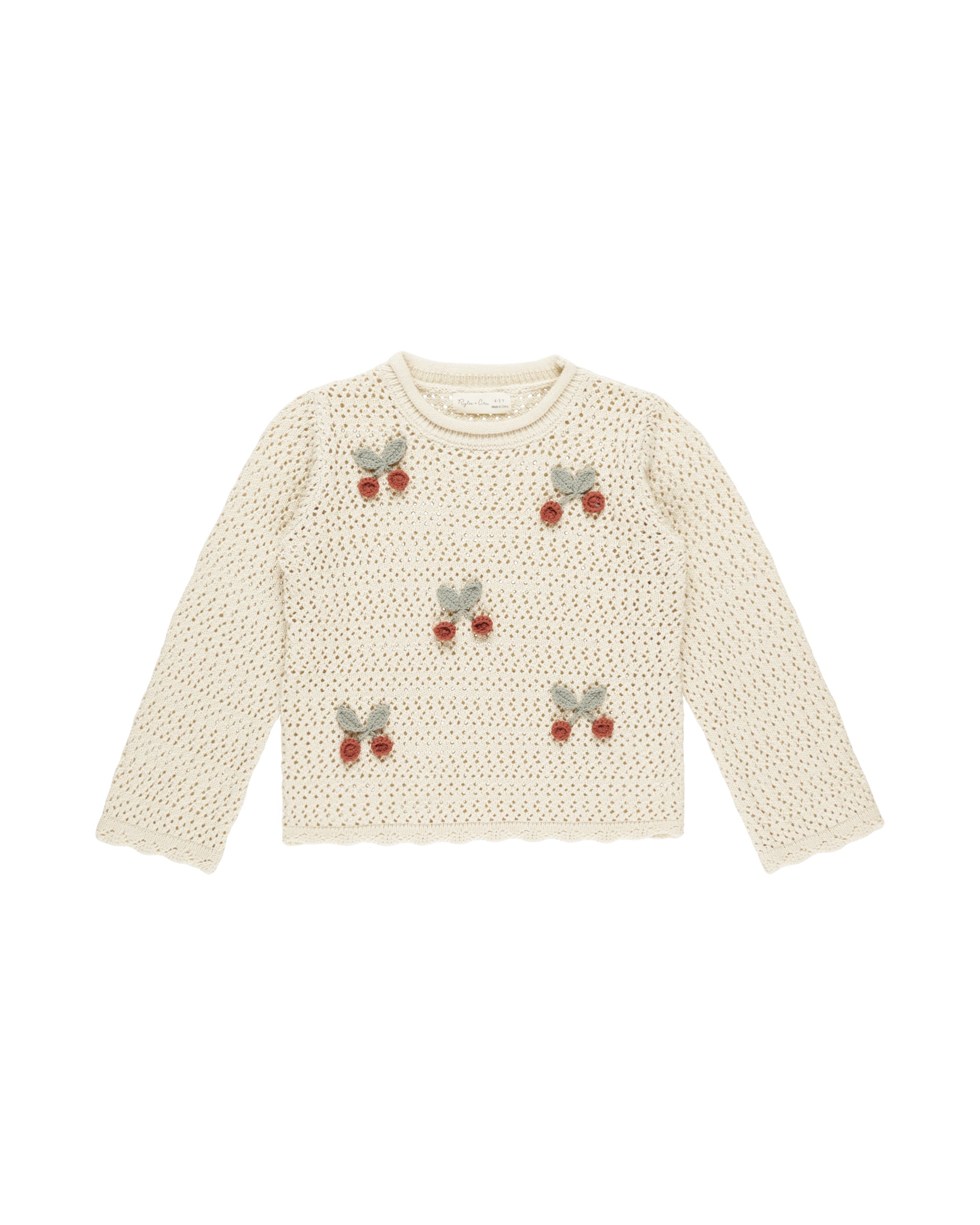 Rylee & Cru Crochet Knit Cherry Pullover Sweater for Girls - Soft & Stylish Winter Wear for School, Playdates & Family Photos