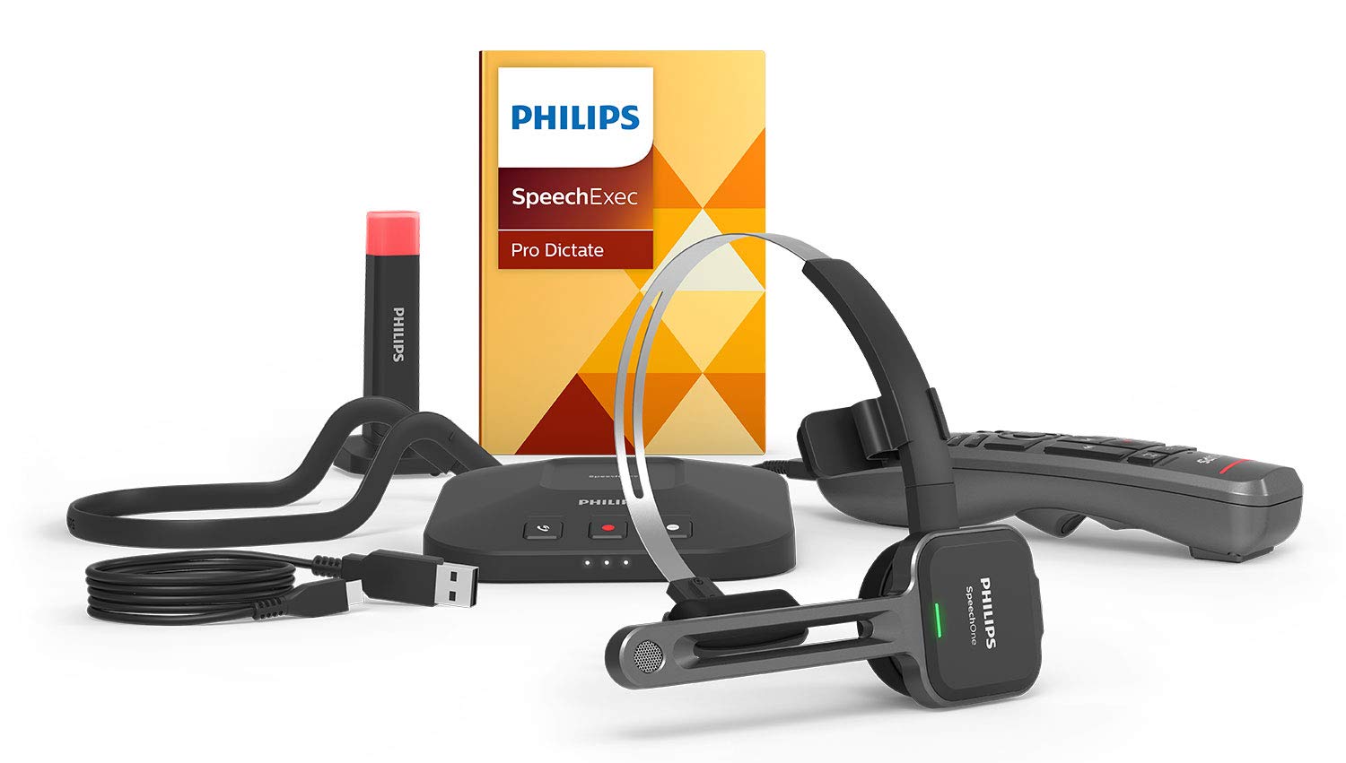 PHILIPS PSM6800/00 SpeechOne Wireless Dictation Headset with Docking Station, Status Light & Remote Control - Includes SpeechExec Pro Dictate Software for Medical, Legal & Office Transcription