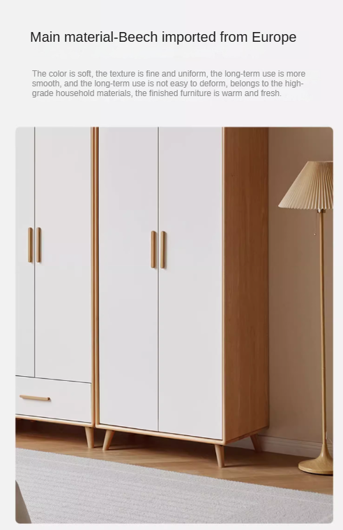 Solid Beech Wood Wardrobe Set - Modern Closet Organizer for Bedroom, Living Room & Office Storage