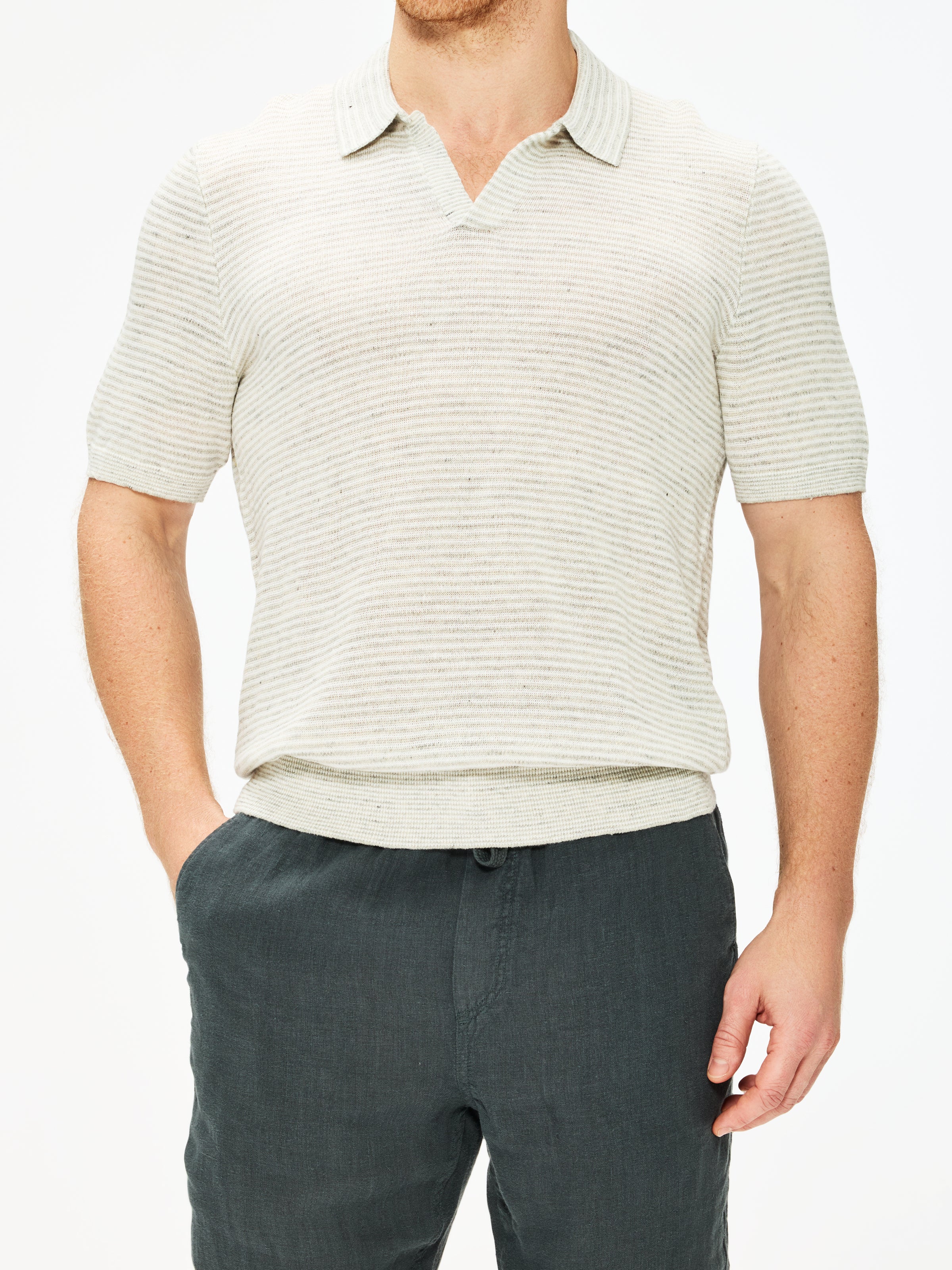 Faherty Men's Short Sleeve Linen Sweater Polo Shirt - Breathable Summer Casual Wear for Beach, Vacation & Outdoor Activities