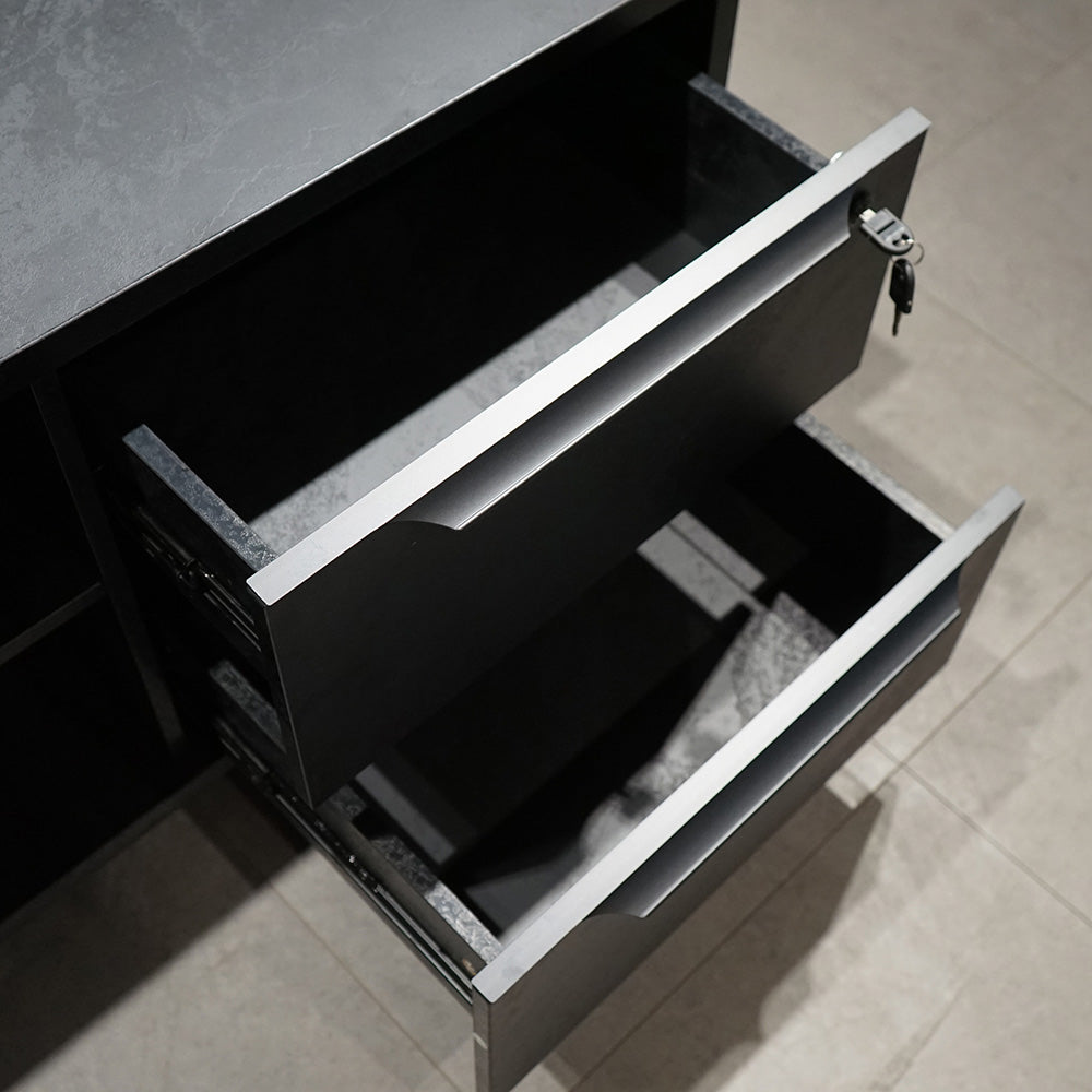 DAXTON Black Executive Desk with Left Return 2.4M - Modern Office Desk with Black Concrete Finish for Home & Business Workspaces