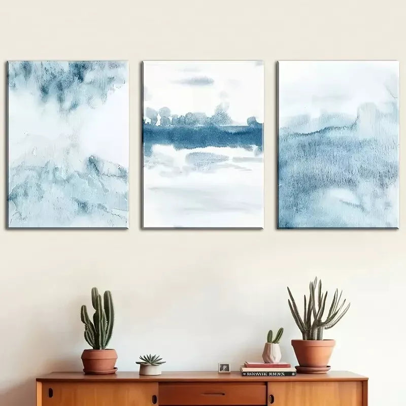 3-Piece Minimalist Blue Abstract Wall Art Set - Framed Canvas 40x60cm (16x24in) | High Quality Print | Ready to Hang | Australian Made | Perfect for Living Room, Bedroom & Office Decor
