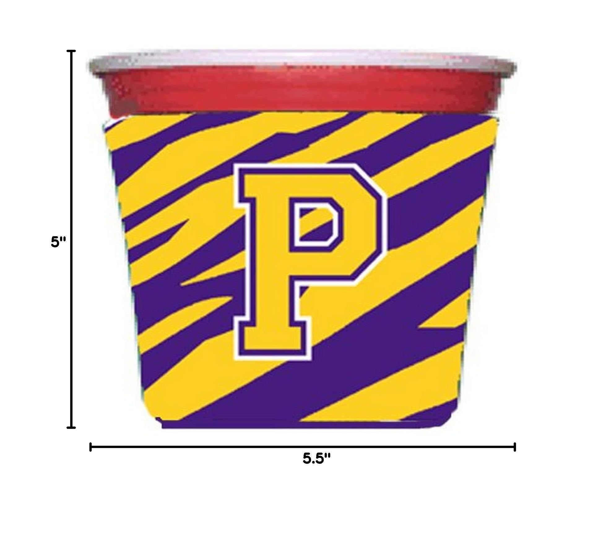 Purple and Gold Letter P Monogram Tiger Stripe Red Solo Cup Insulator - Custom Initial Drink Hugger for Parties, BBQs, and Tailgating