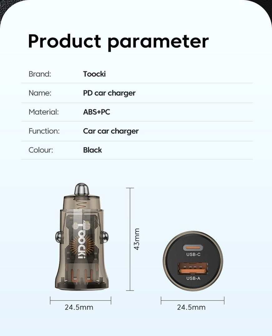 Compact 4.8A Fast Car Charger with USB-C & USB-A Ports - Flush Fit Design for iPhone 14/13/12/11/8/X, iPad, Samsung Galaxy - Perfect for Road Trips & Daily Commuting (Transparent Brown)