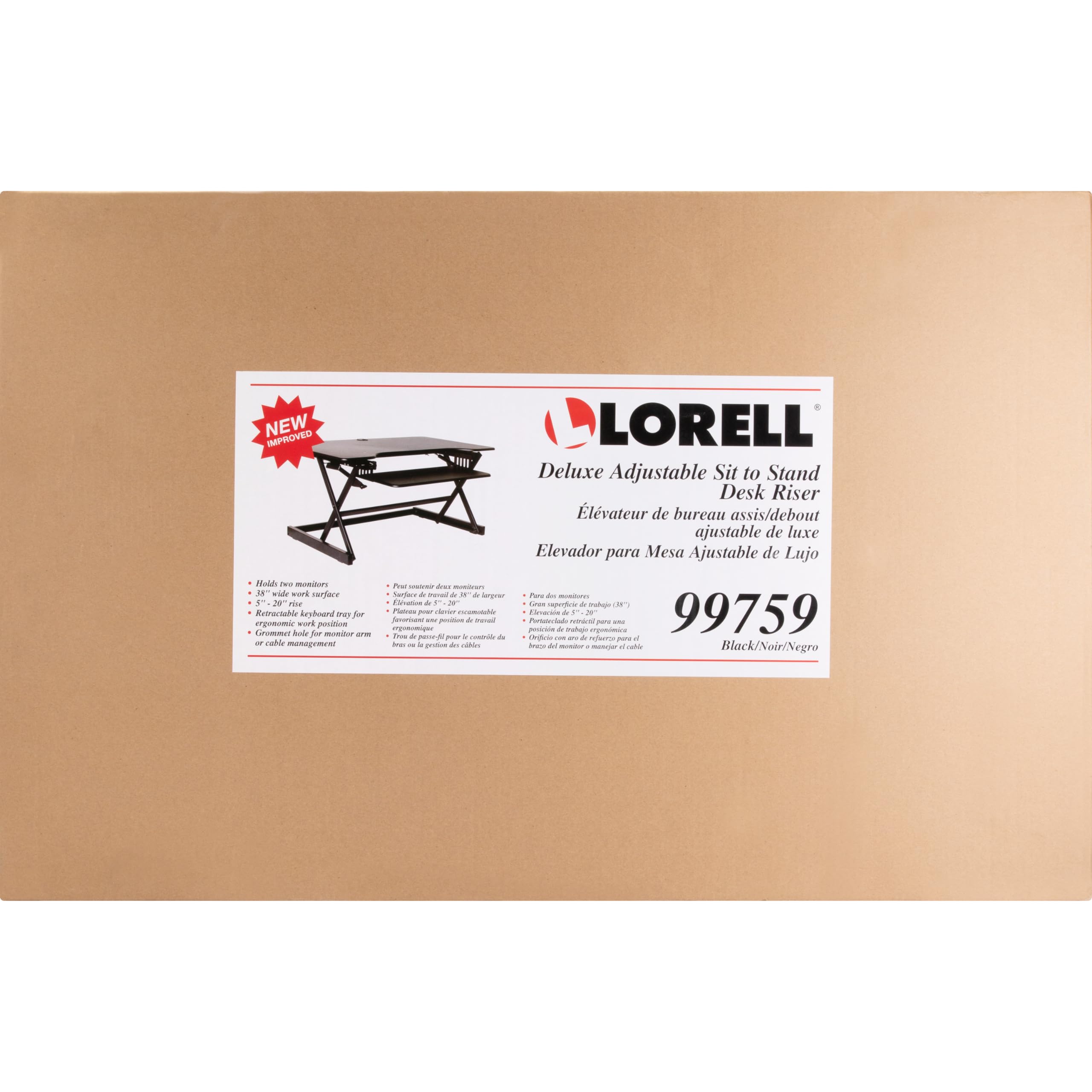 Lorell Deluxe Adjustable Standing Desk Riser - Black, 20
