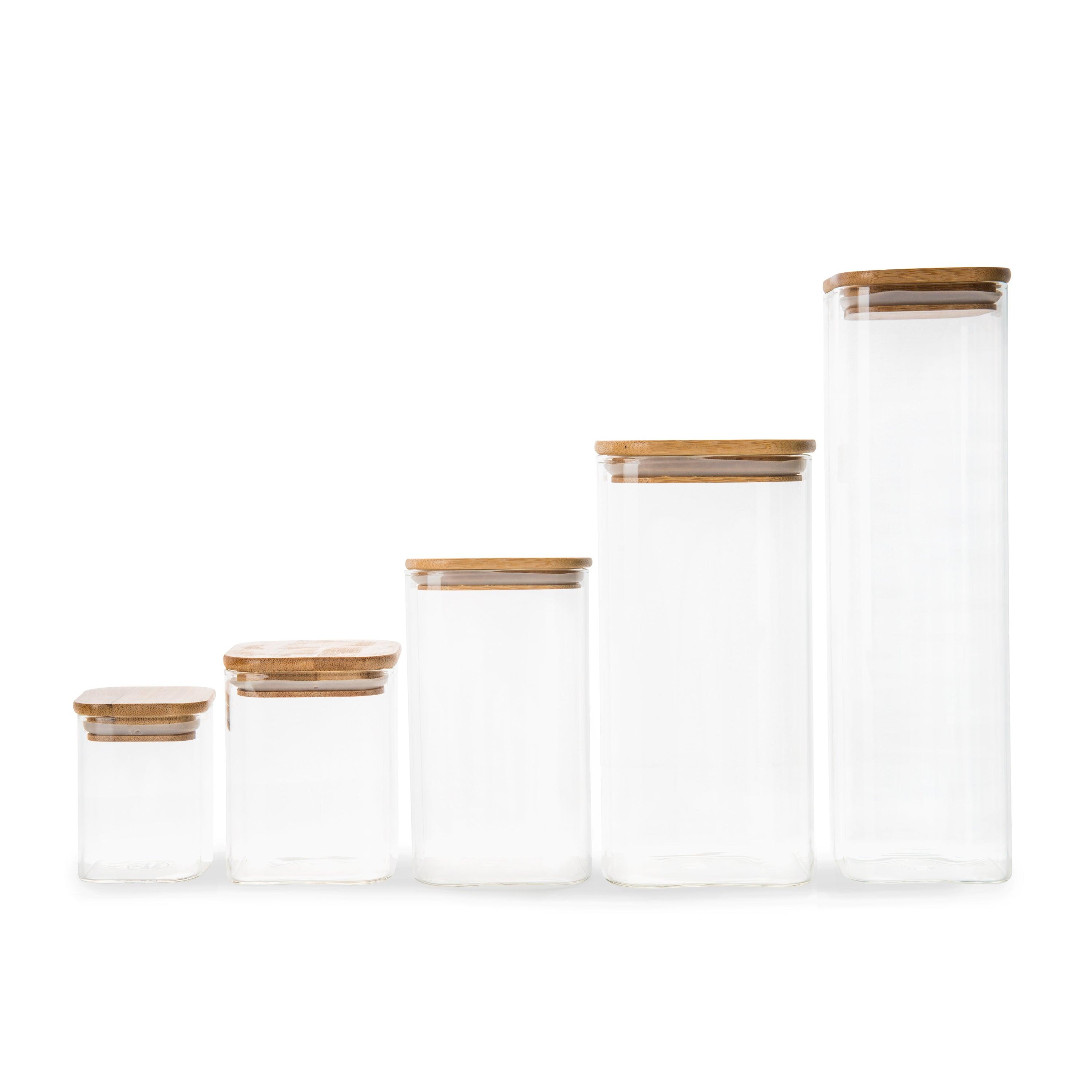Premium Square Glass and Bamboo Storage Jar - 500ml Airtight Container for Kitchen Pantry Organization, Coffee, Tea, Sugar & Dry Food Storage