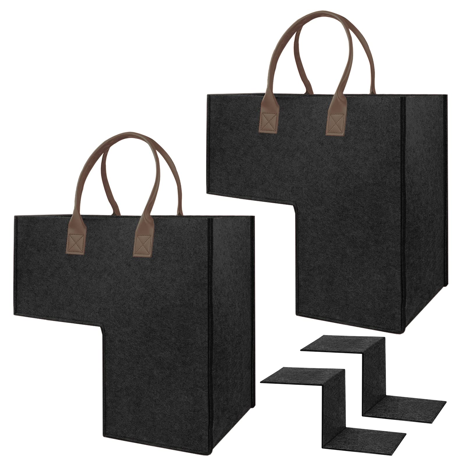 MODOWEY 2-Pack Foldable L-Shaped Stair Storage Baskets with Faux Leather Handles - Space-Saving Organizer for Laundry, Toys & Household Items - Perfect for Staircase, Closet & Bedroom Organization