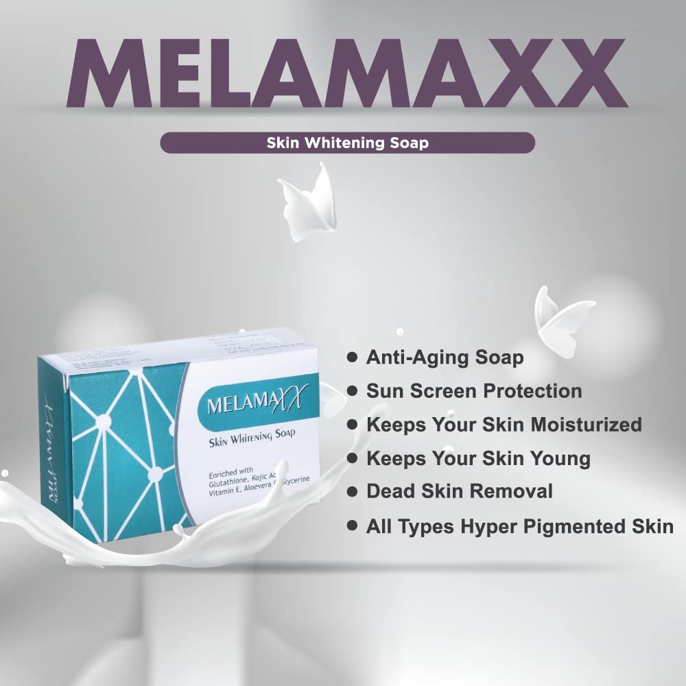 Melamaxx Skin Whitening Soap - 75g Natural Brightening Bar for Face & Body | Dark Spot Corrector, Even Skin Tone | Perfect for Daily Skincare Routine & Glowing Complexion