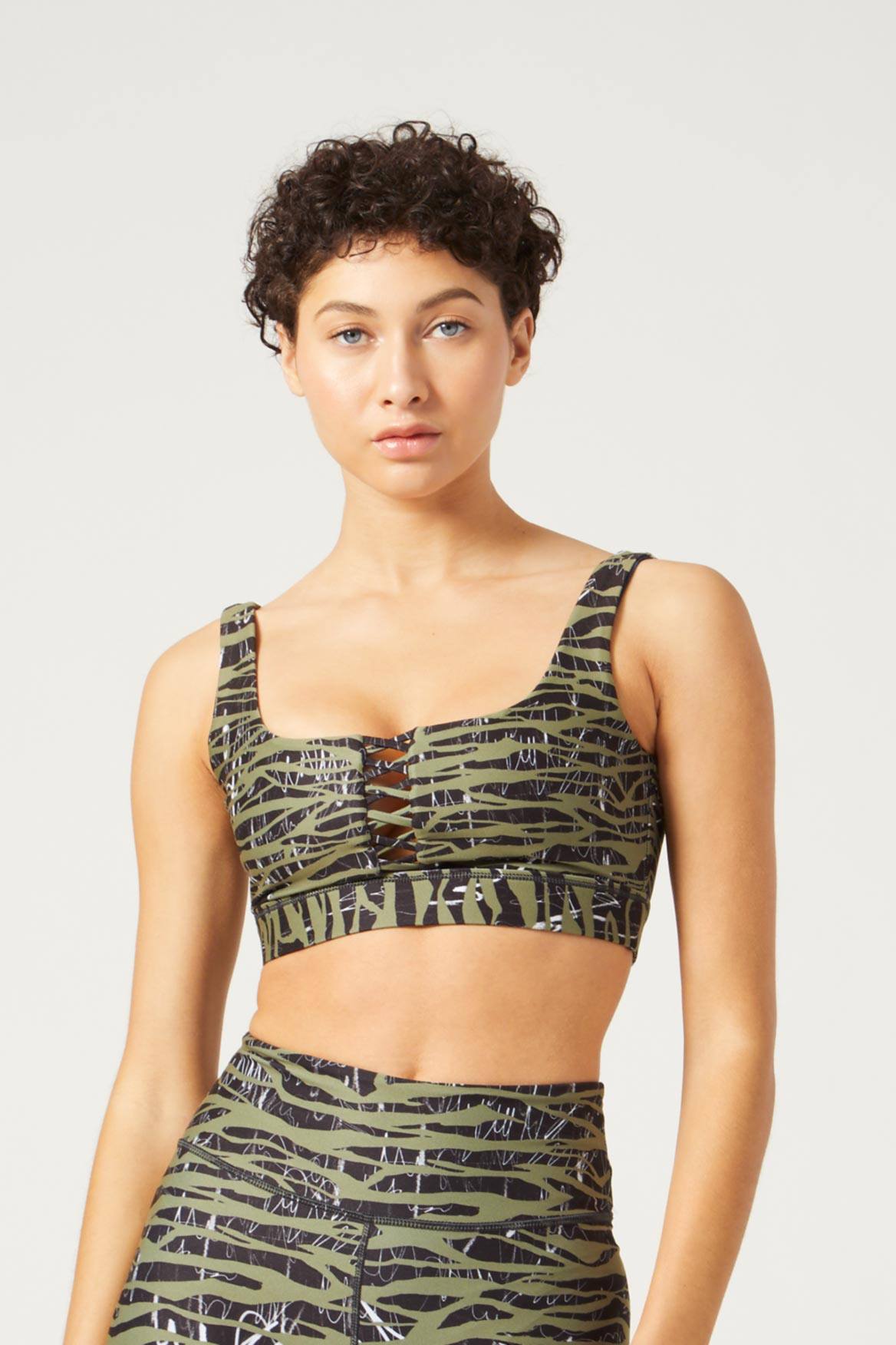 Nina Bra - Comfortable Wireless Zebra Print Olive Green Bralette for Women | Perfect for Yoga, Lounge & Everyday Wear