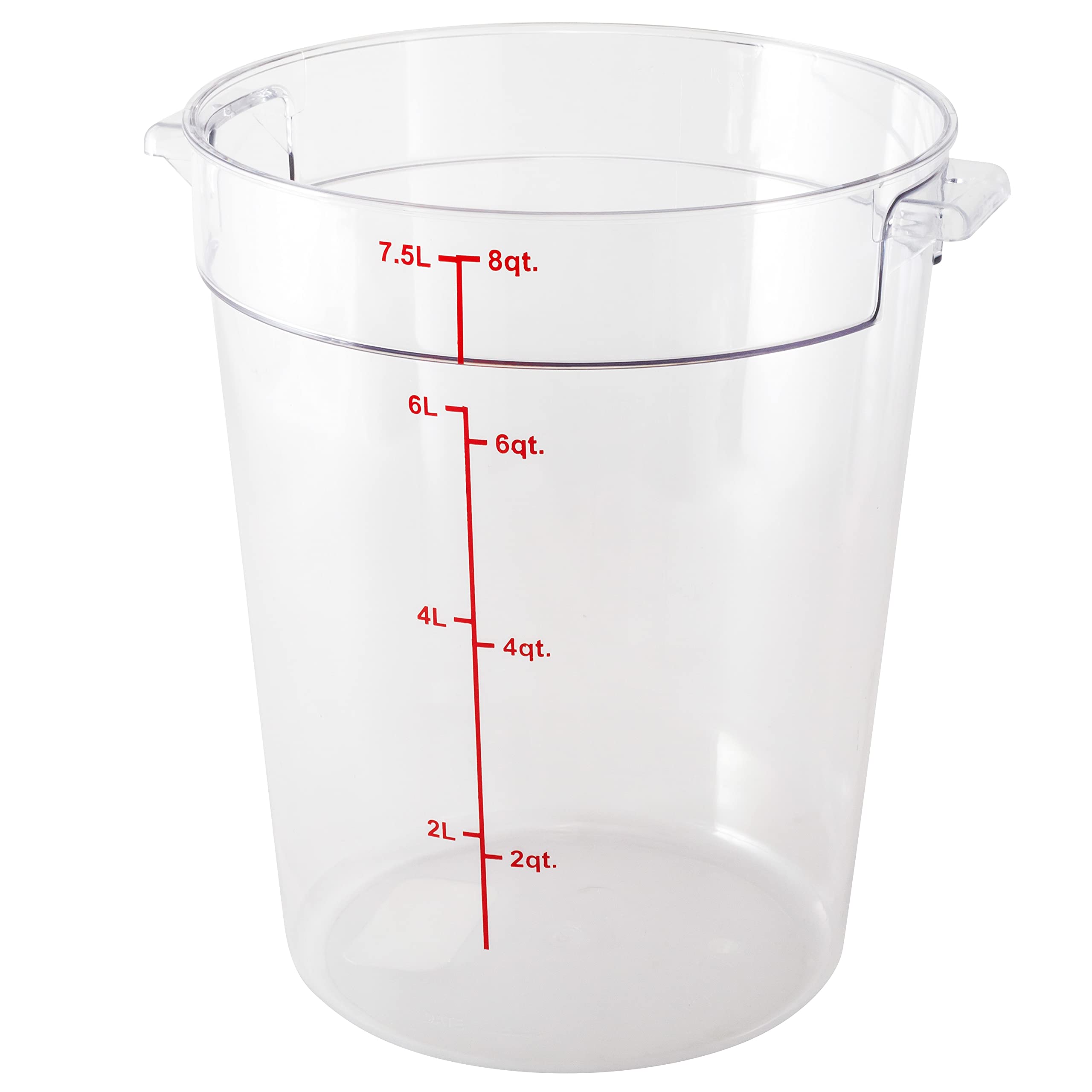 Restaurantware Met Lux 8 Quart (7.6L) Clear Plastic Food Storage Containers - 10-Pack Round Commercial Food Prep Buckets with Volume Markers, Lids Sold Separately | Space-Saving Kitchen Organization for Restaurants, Catering & Bulk Food Storage