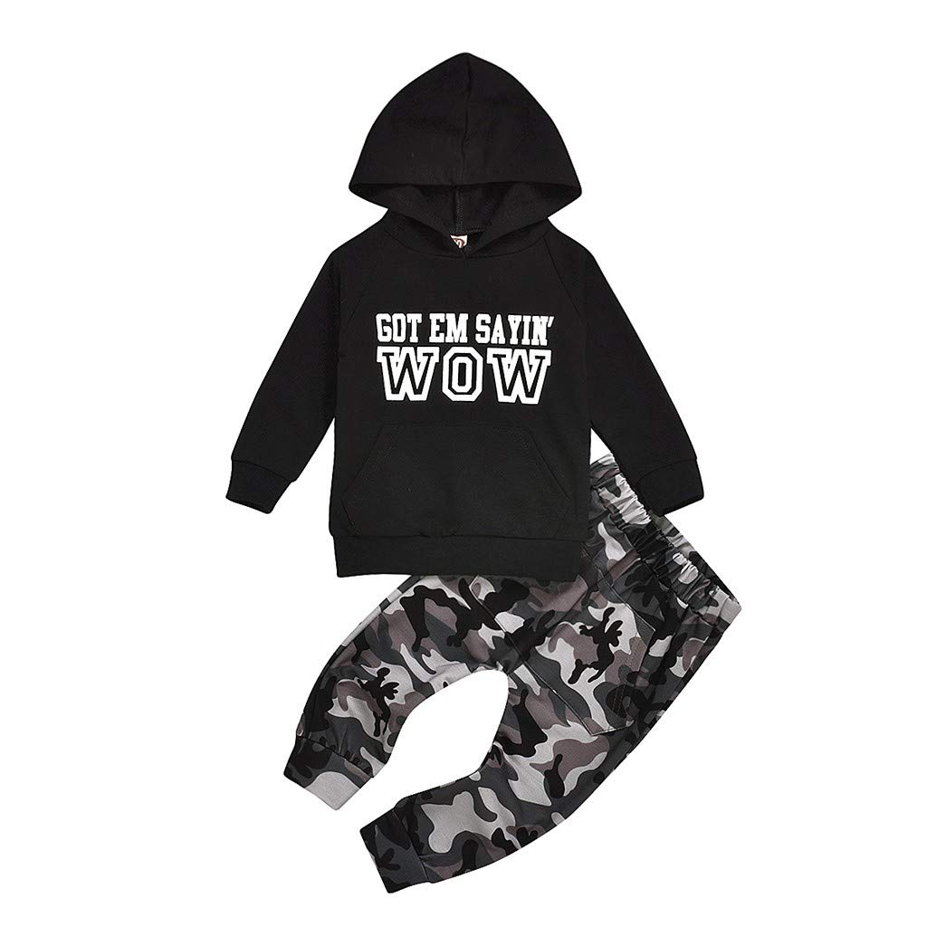 Boys' Long Sleeve Hoodie with Letter Print & Camo Pants Set - Kids Winter Outfit for School, Playdates, and Outdoor Activities