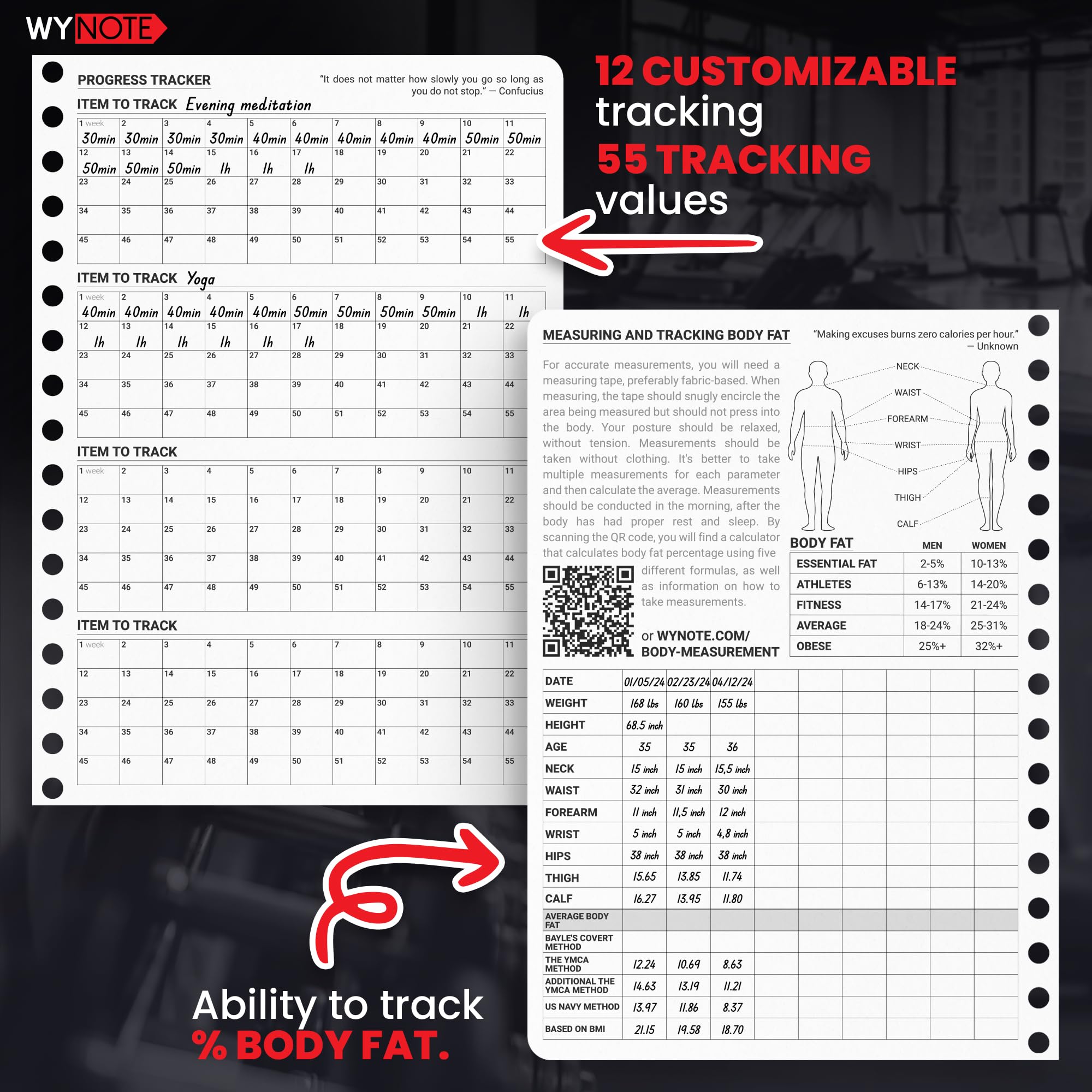 Premium A5 Fitness Journal - Track 150+ Workouts, Body Fat & 12 Key Metrics | Yearly Calendar, 7 Comparative Periods & Goal Setting | Perfect for Gym, Home Workouts & Weight Loss Tracking