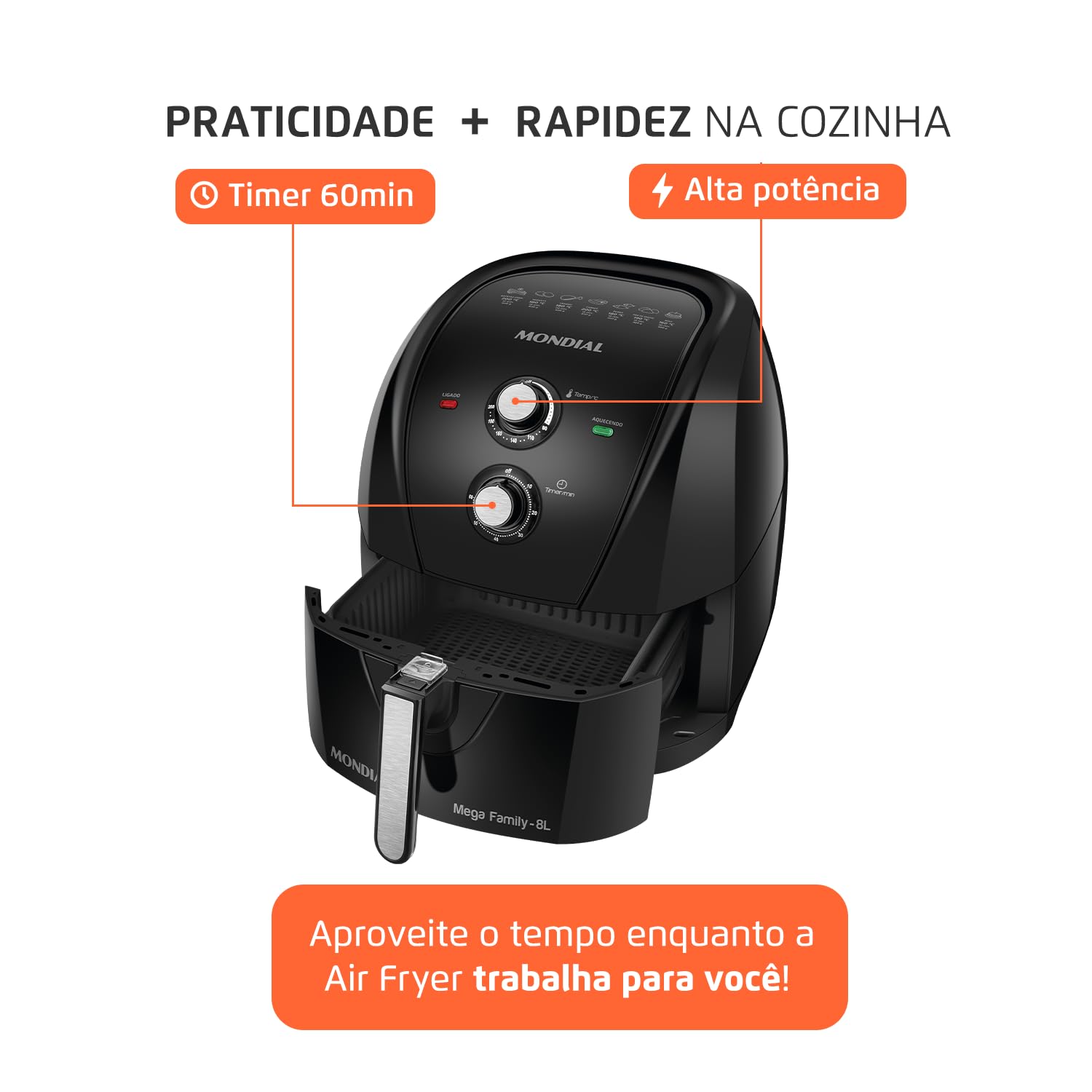8L Air Fryer No Oil 1900W 220V by Mondial - Black AFN-80-FB - Perfect for Healthy Cooking, Crispy Snacks & Family Meals
