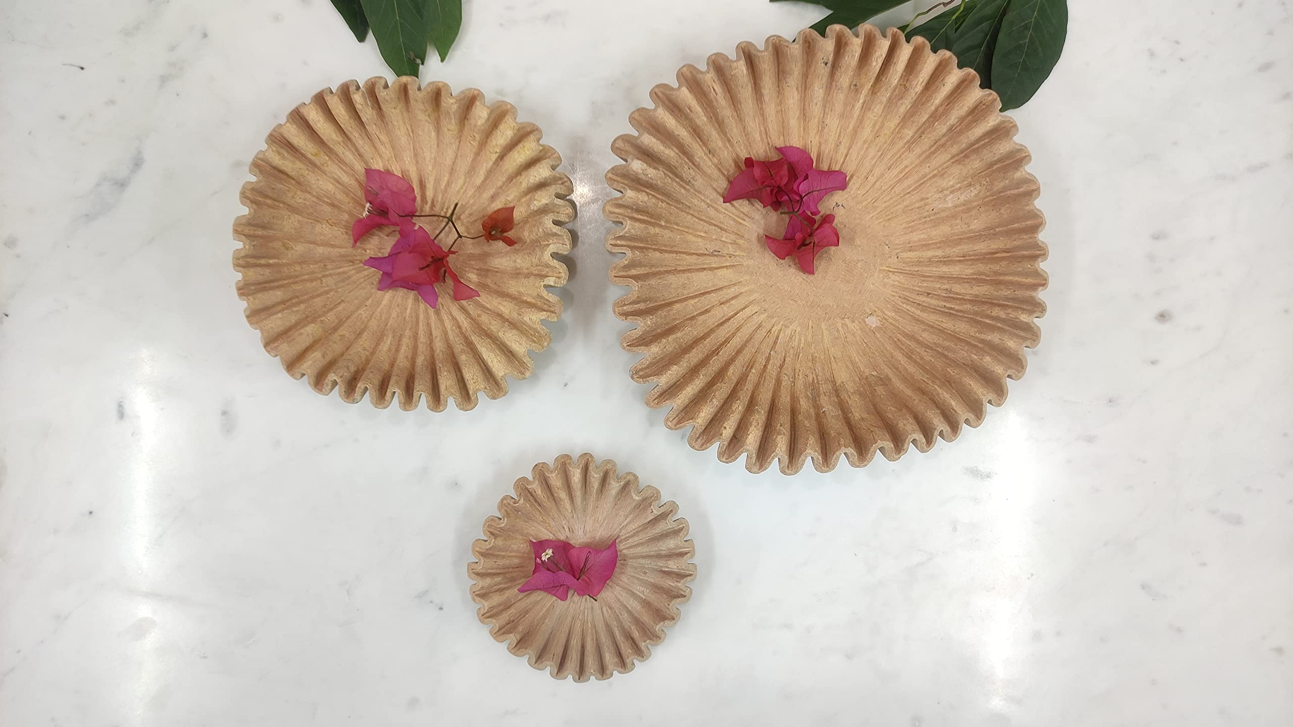 Yellow Sandstone Bowl - 6 Inch Handcrafted Stone Fruit Bowl with Floral & Ruffle Design, Decorative Serving Tray for Kitchen, Dining Table Centerpiece, Home Decor Gift - Perfect for Fruits, Nuts & Party Snacks