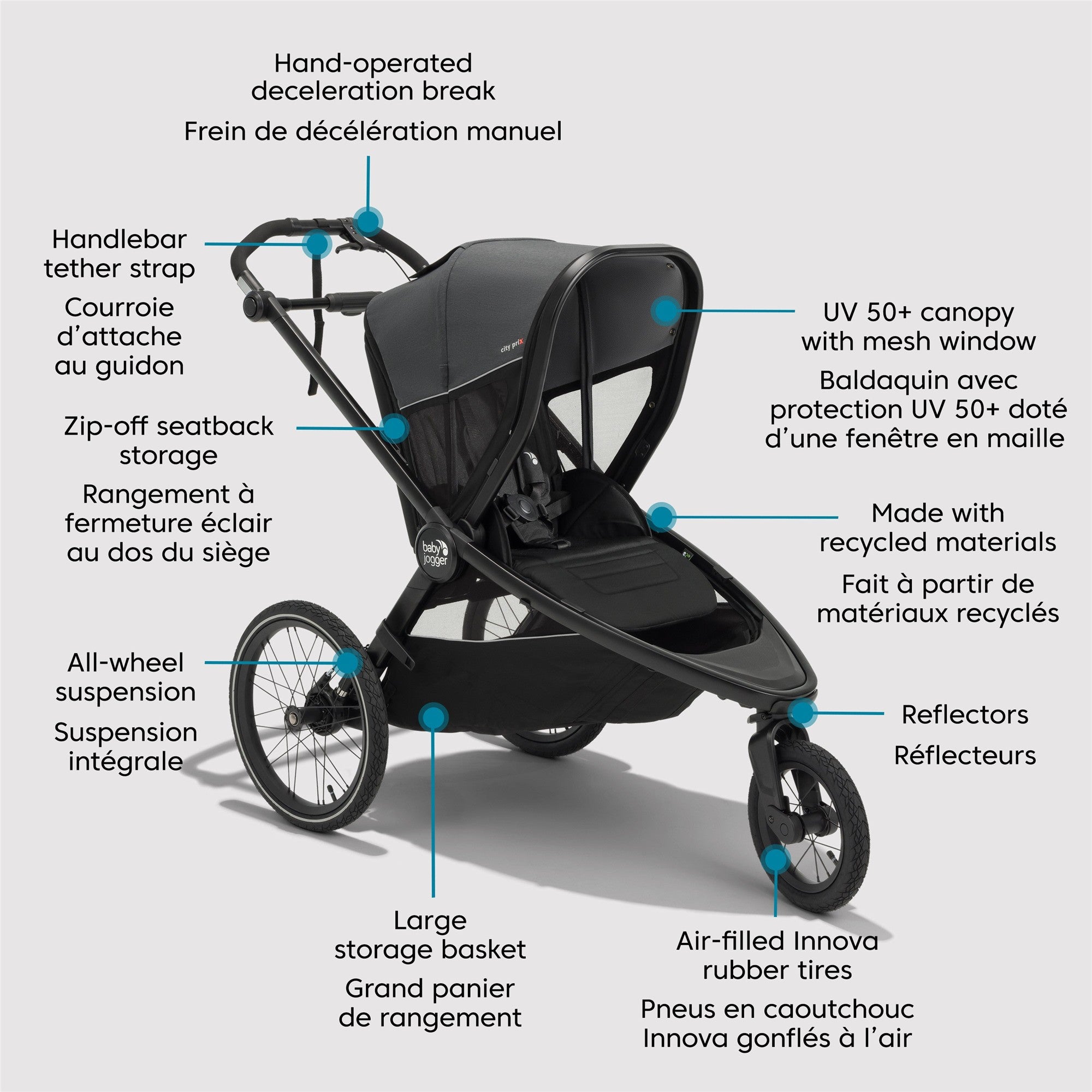 Baby Jogger City Prix Jogger X Bike Trailer Stroller - 3-in-1 Convertible Stroller for Running, Biking & Walking - Perfect for Active Parents & Outdoor Adventures