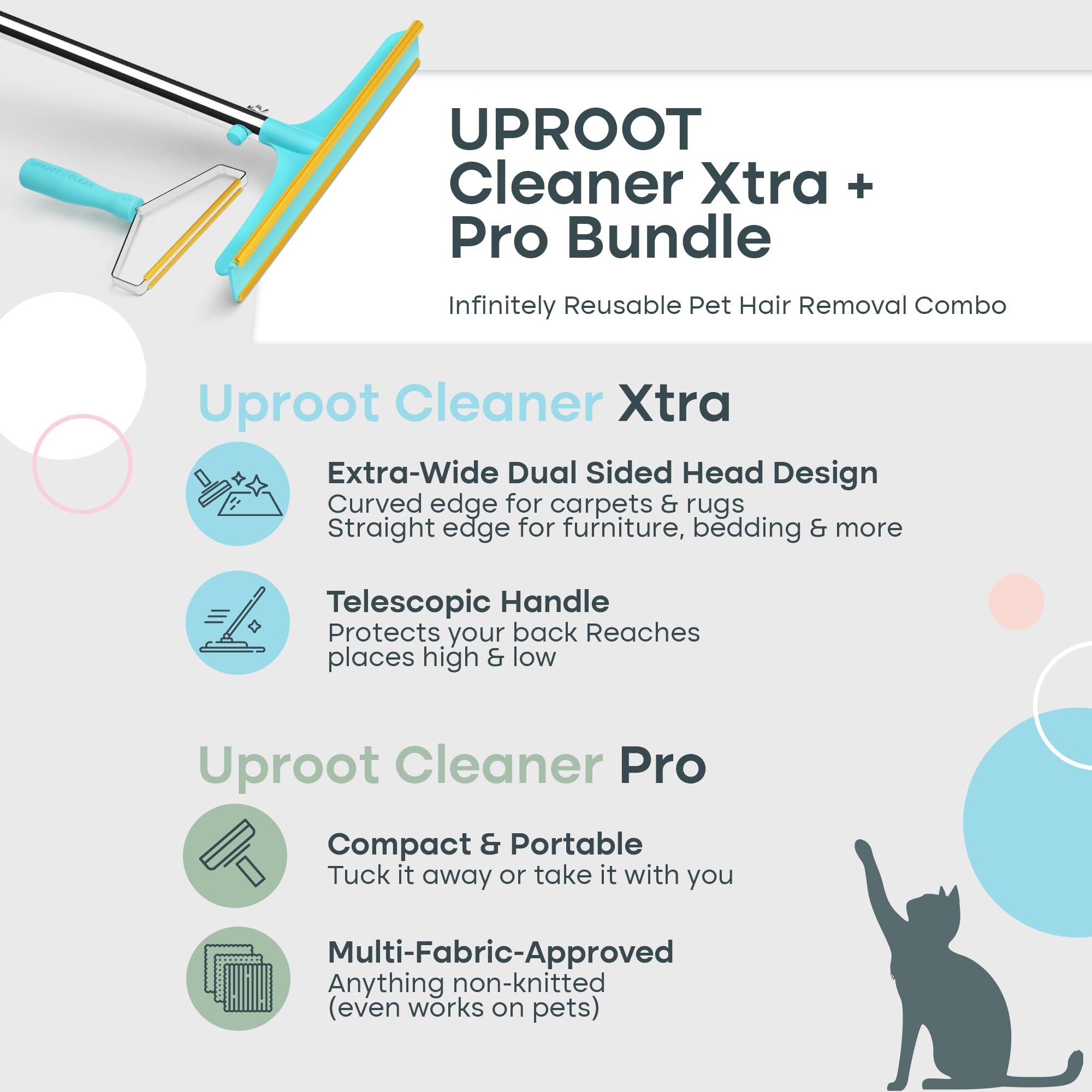 Uproot Cleaner Pro Pet Hair Remover - Carpet Rake Tool for Cat & Dog Fur - Perfect for Carpets, Rugs & Car Trunks