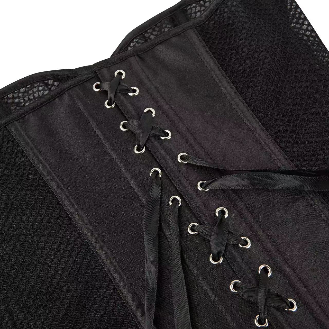 SHYMMUO Women's Black Corset Top - Mesh Boned Body Shaper, Sexy Lace Up Overbust Waist Trainer for Shapewear, Burlesque, Cosplay & Evening Wear