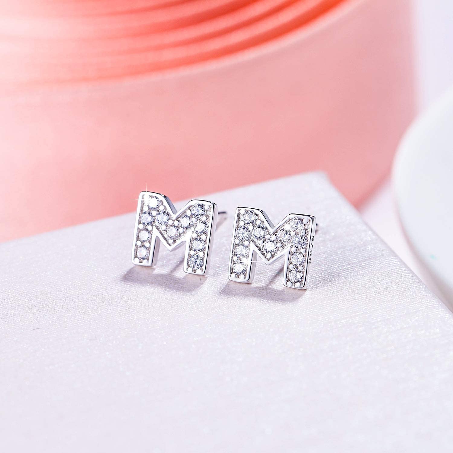 EVER FAITH Initial Earrings for Women - 925 Sterling Silver Hypoallergenic Stud Earrings with White Cubic Zirconia Tiny Alphabet Letters | Perfect Gift for Sensitive Ears, Birthday, Anniversary & Everyday Wear