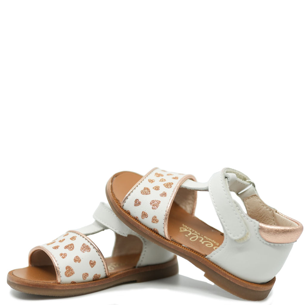 Beberlis White and Gold Heart Baby Sandals - Soft Sole First Walkers for Girls & Boys | Perfect for Special Occasions, Photo Shoots & Everyday Play