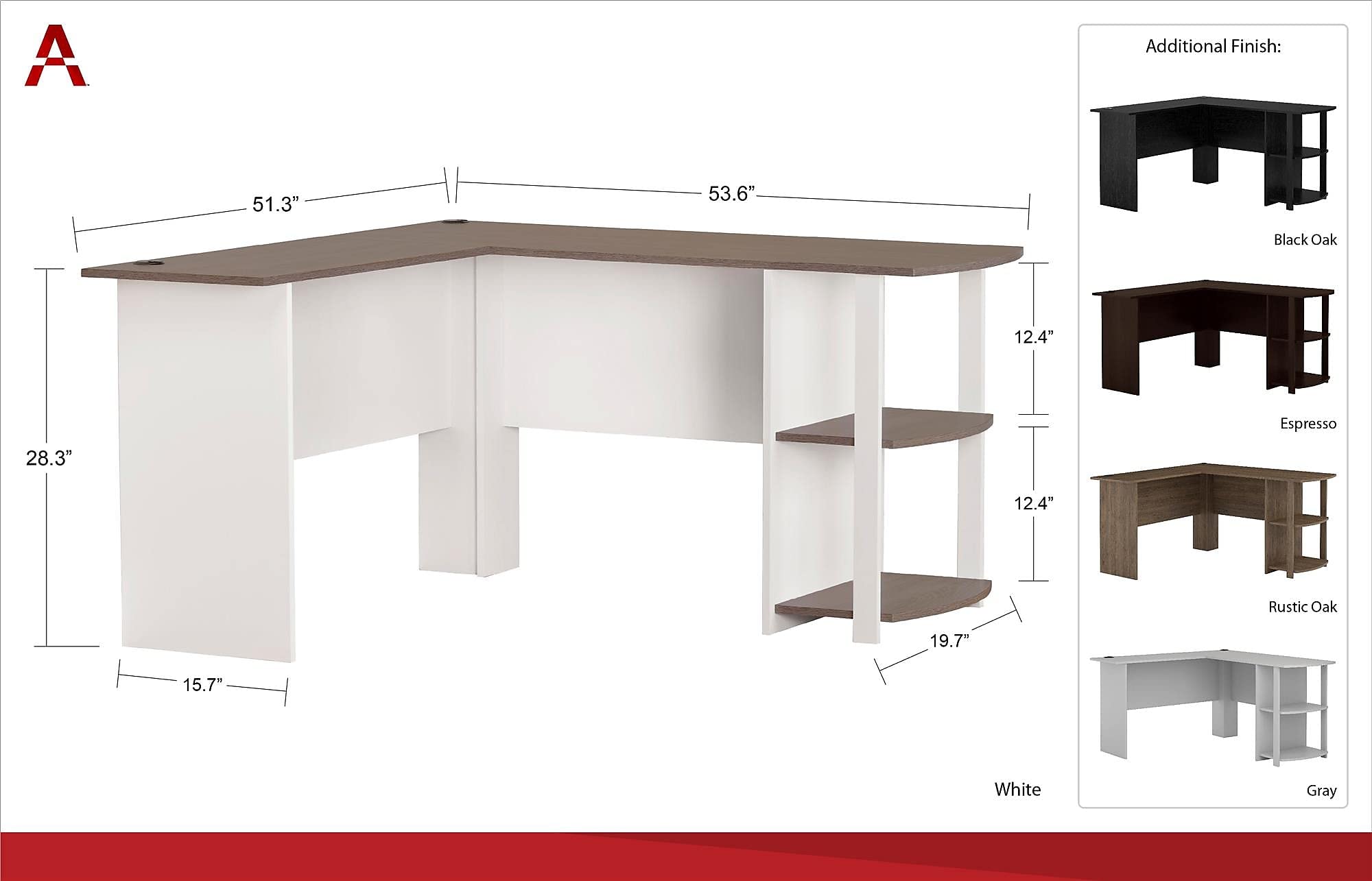 Ameriwood Home Dakota L-Shaped Desk with Bookshelves - Black Oak Finish for Home Office, Study & Workspace | Durable & Stylish Computer Desk